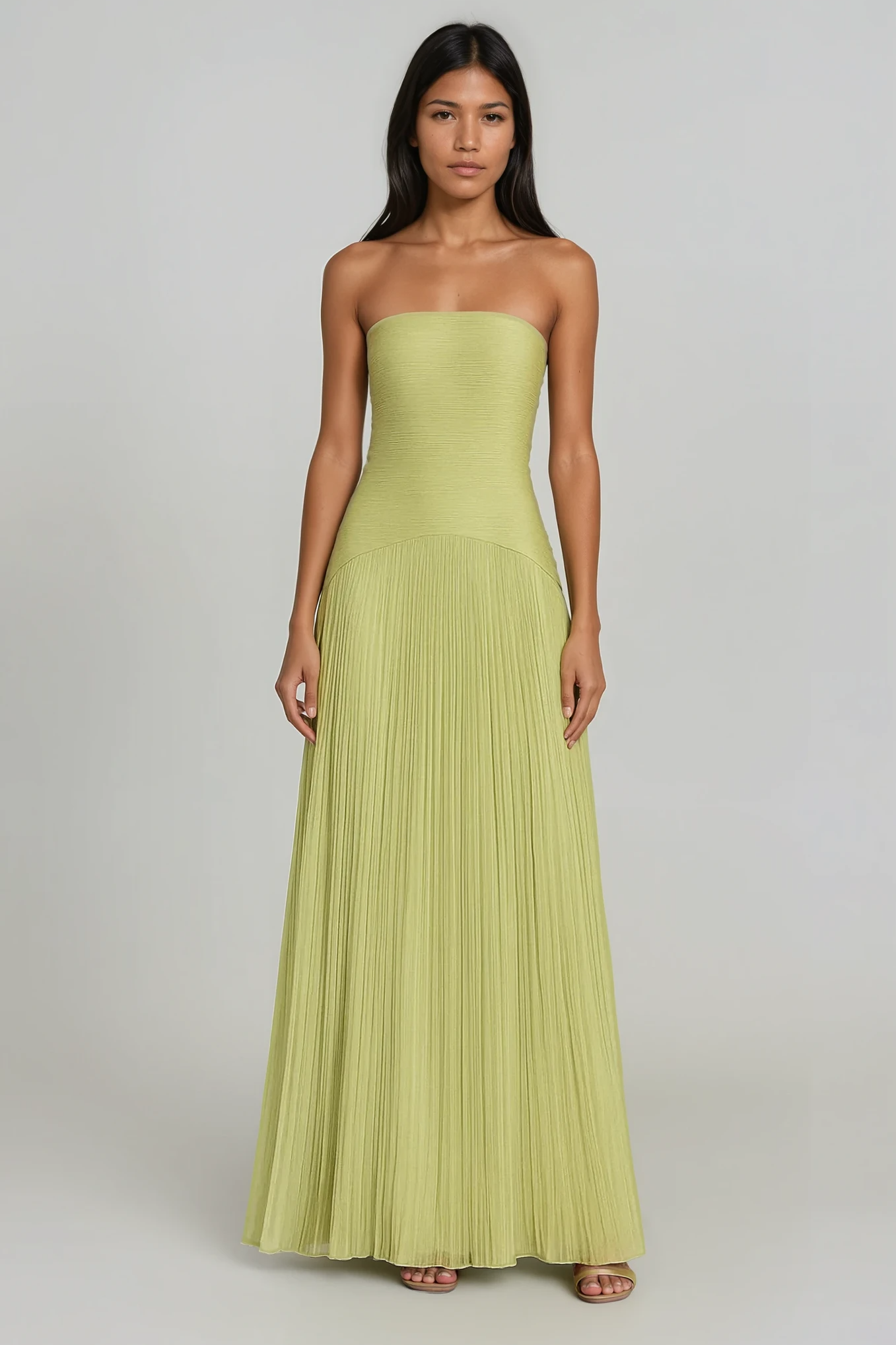 Strapless Pleated Maxi Dress