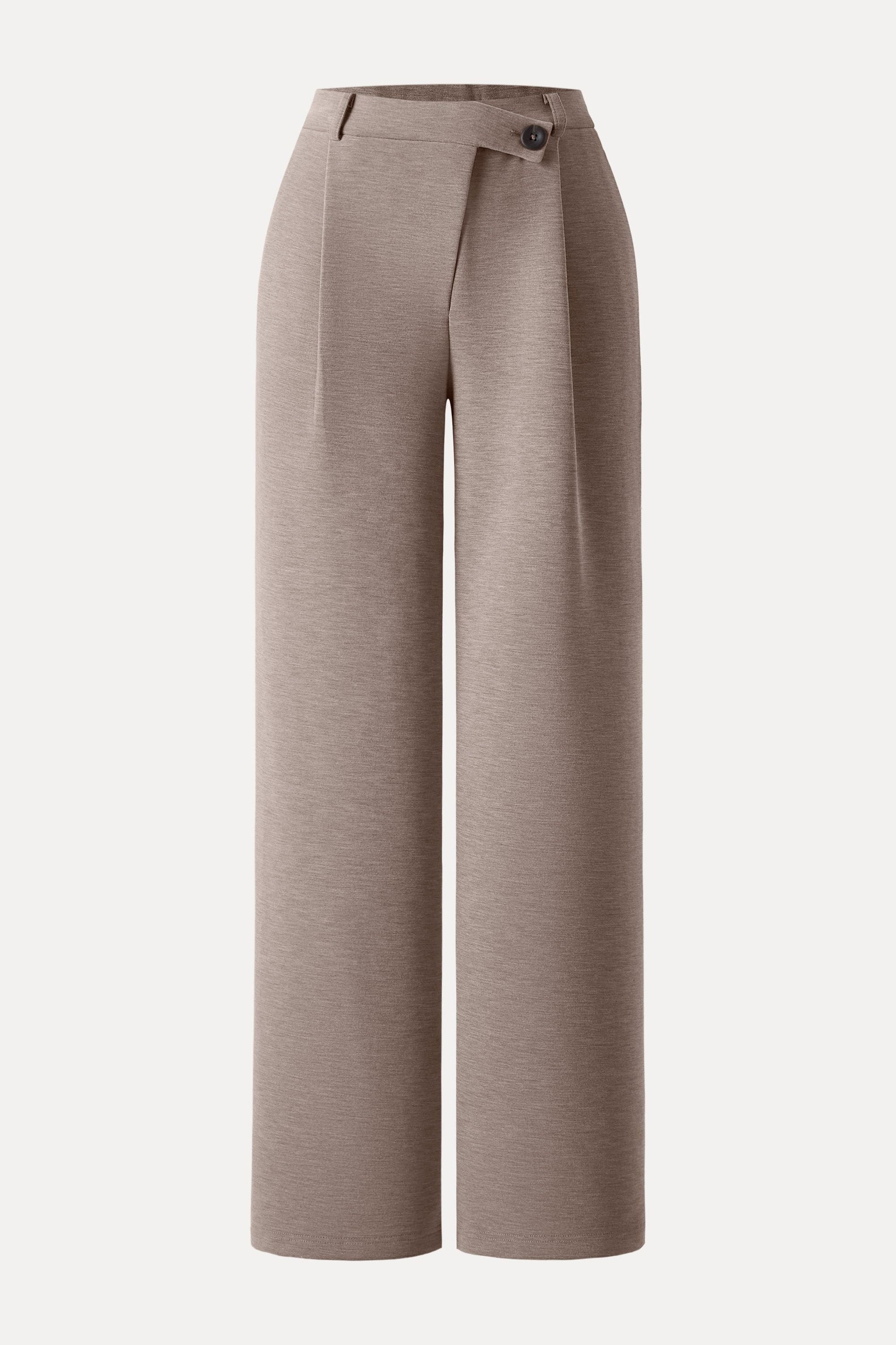 Cozy Warm High Rise Slanted Fly Front Wide Leg Pants