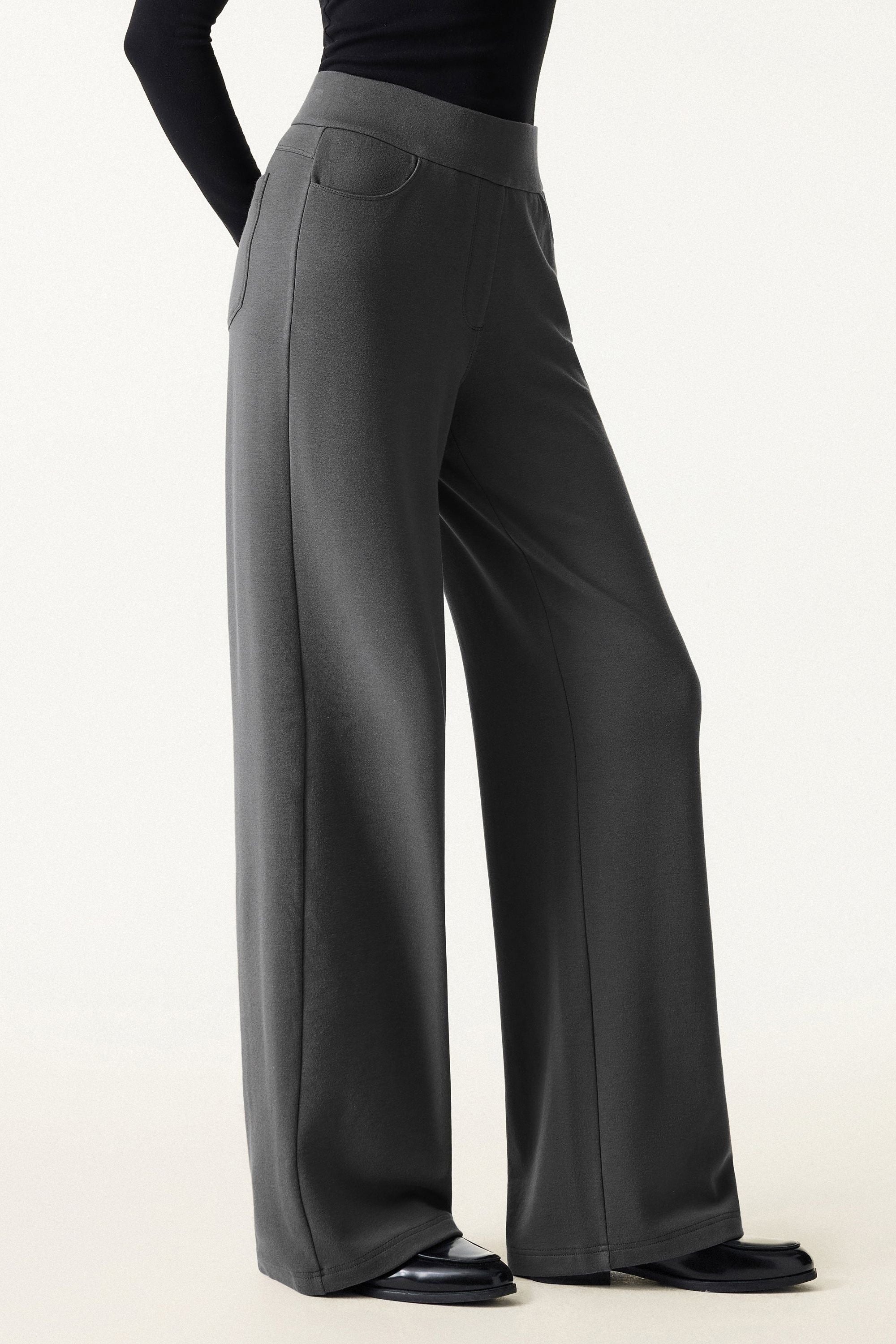 Waistband Wide Leg Pull-on Pants with Pockets