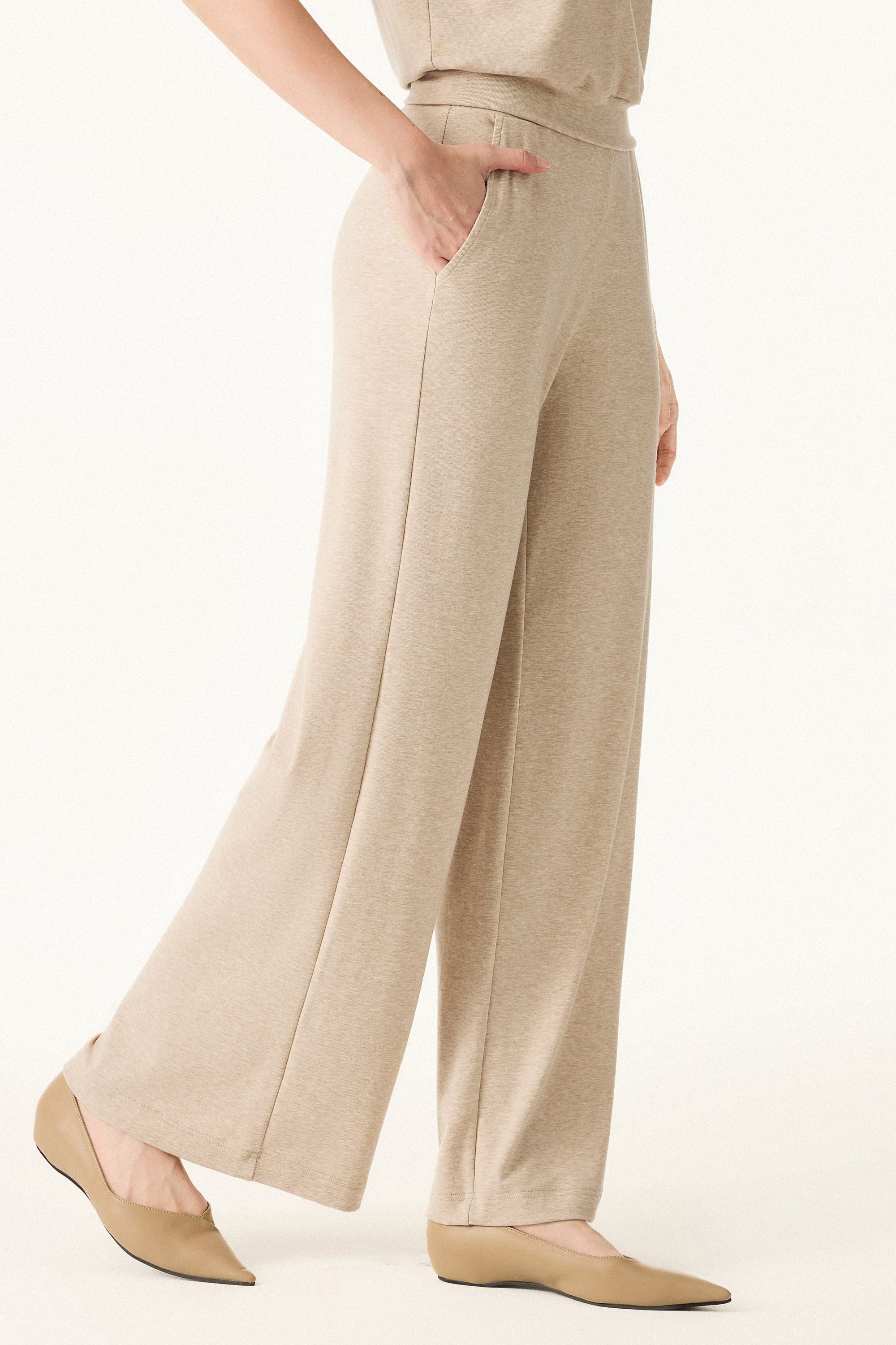 Wool Wide Leg Pull-on Pants with Pockets