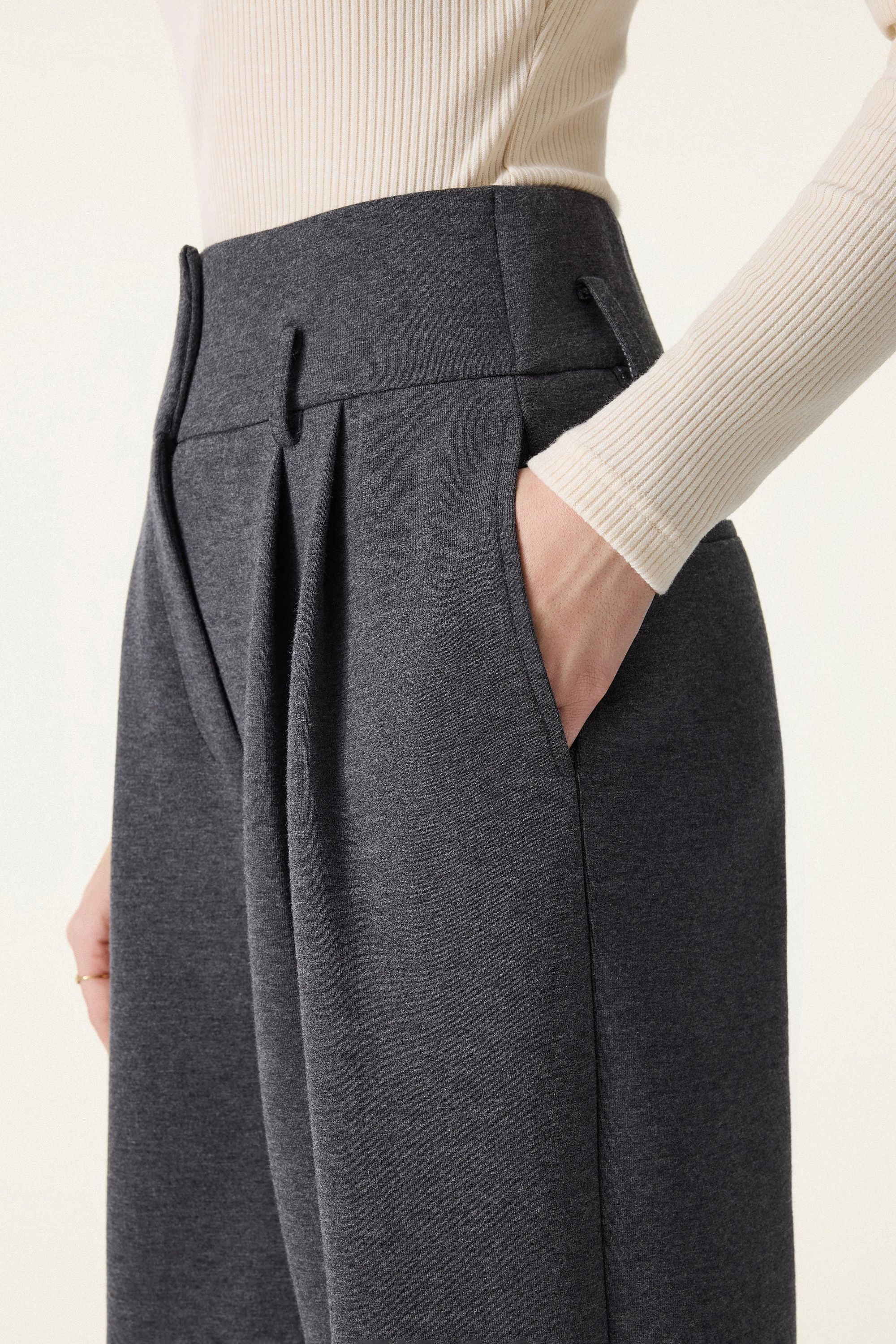 Cozy Warm High Rise Wide Leg Trousers with Pockets