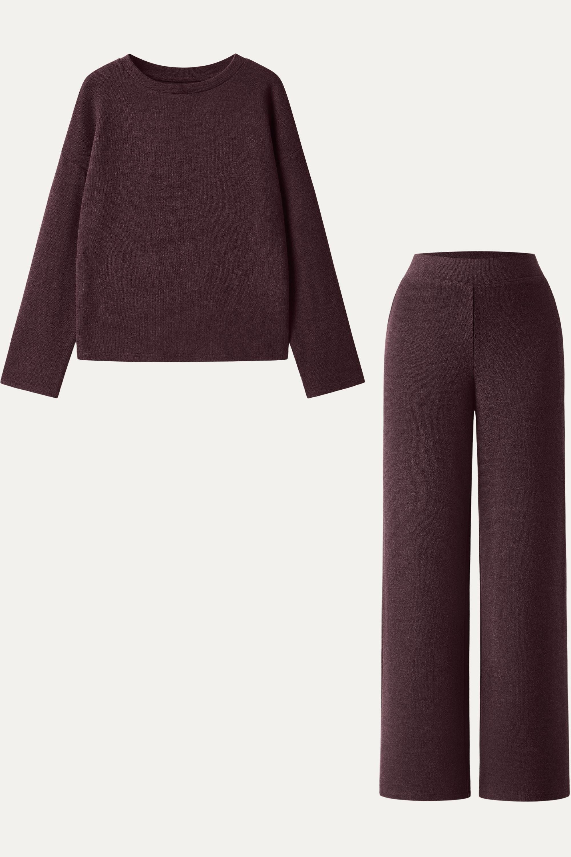 2Pcs Set Long Sleeve Top & Mid Rise Straight Leg Pants