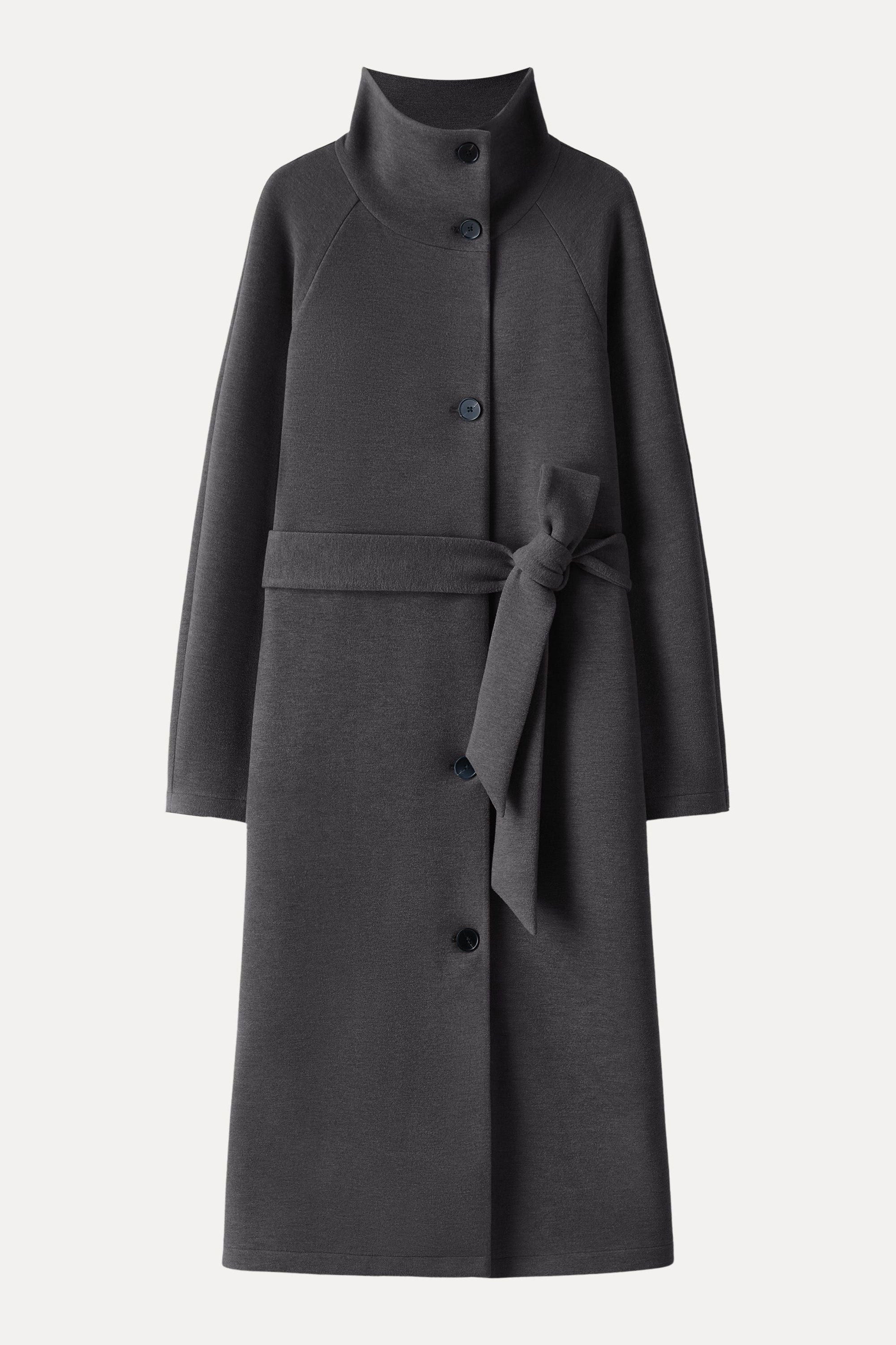 Belted Tunnel Neck Button Front Coat