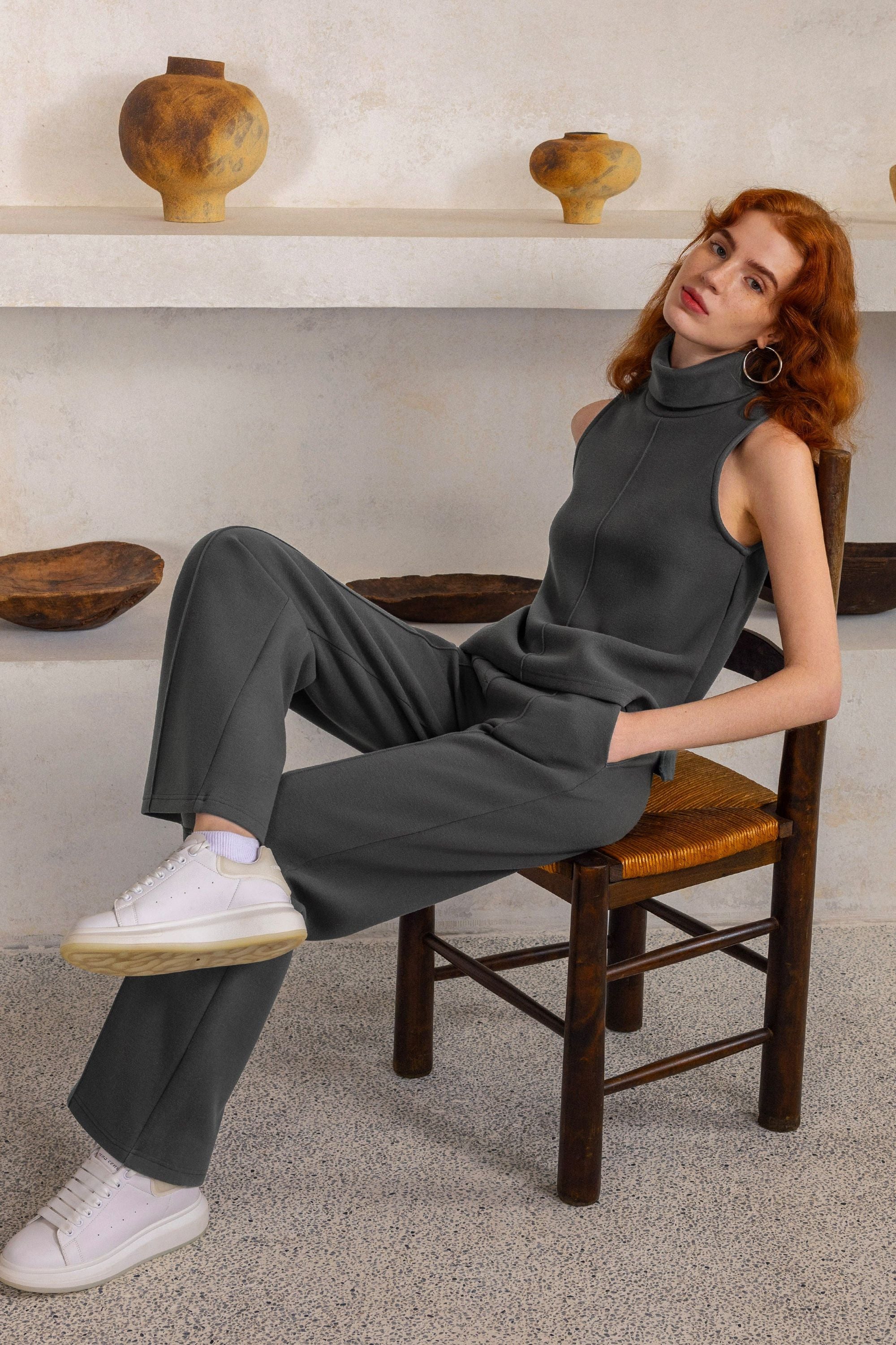 High Waisted Straight Leg Pull On Pant