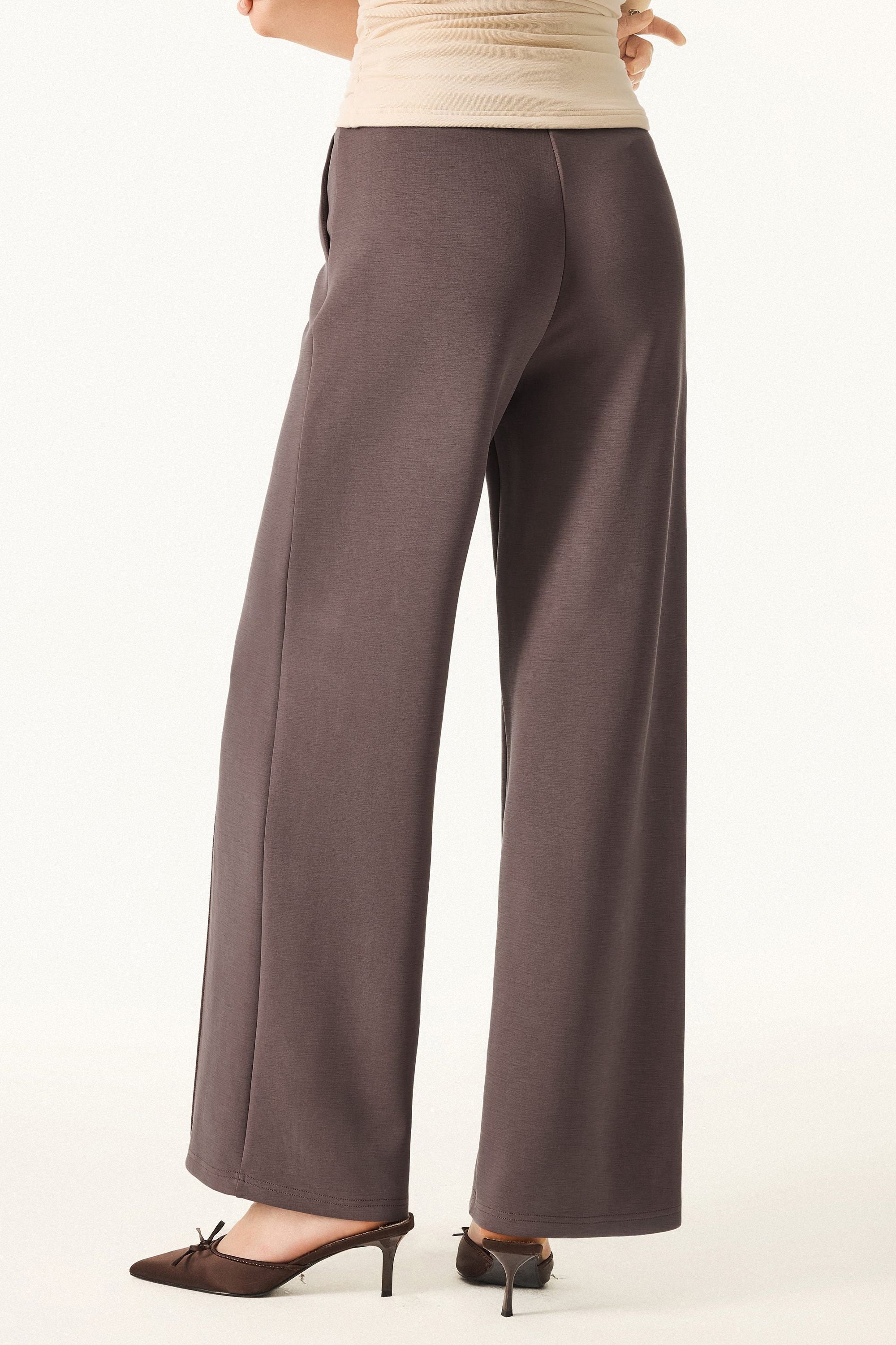 2Pcs Set Mockneck Pullover Shirt & Mid Rise Straight Leg Pants with Pockets