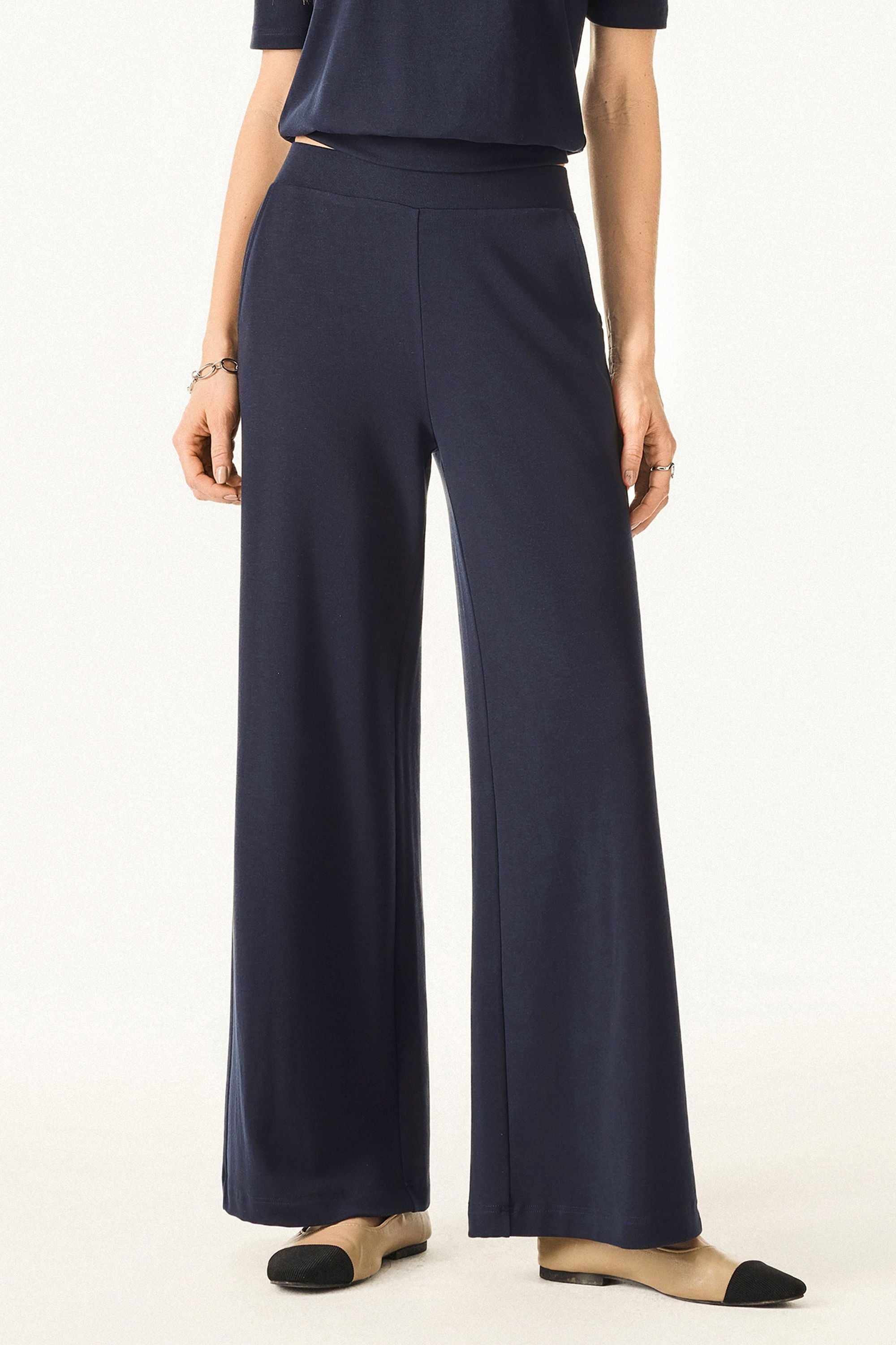 Wool Wide Leg Pull-on Pants with Pockets