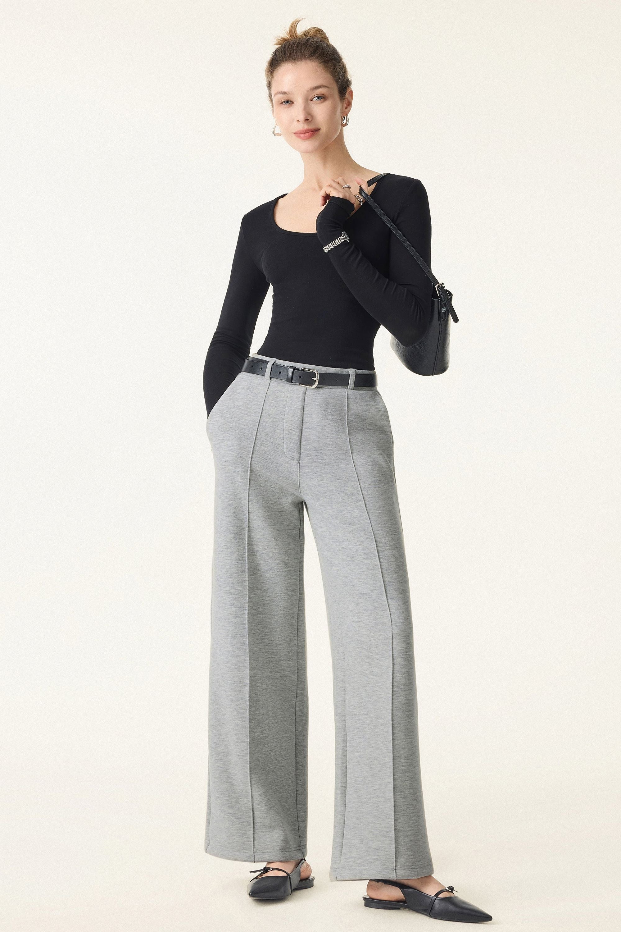 High Waisted Straight Leg Pull On Pant