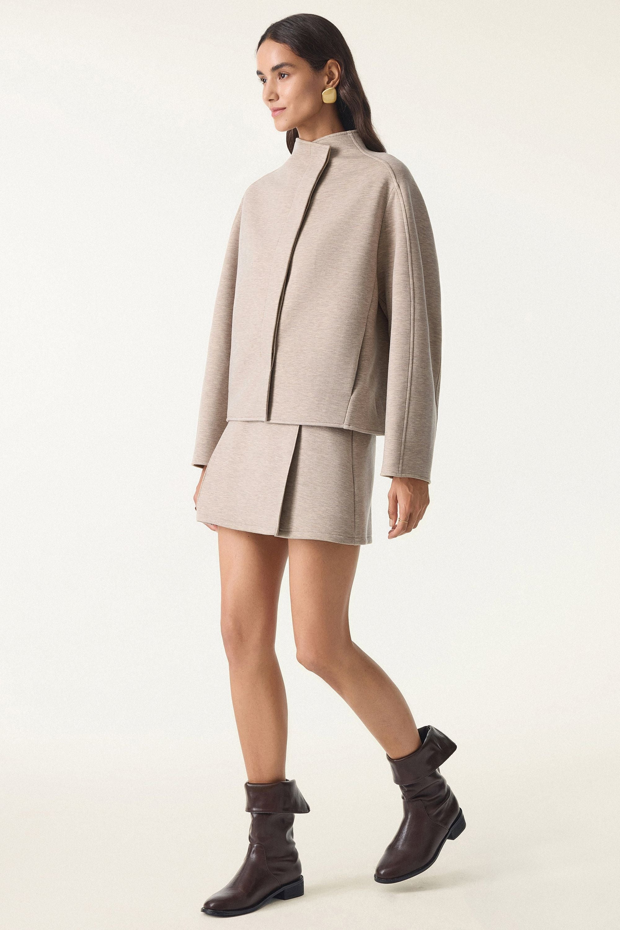 2Pcs Set  Cropped Jacket & A-Line Pull on Skorts with Pockets