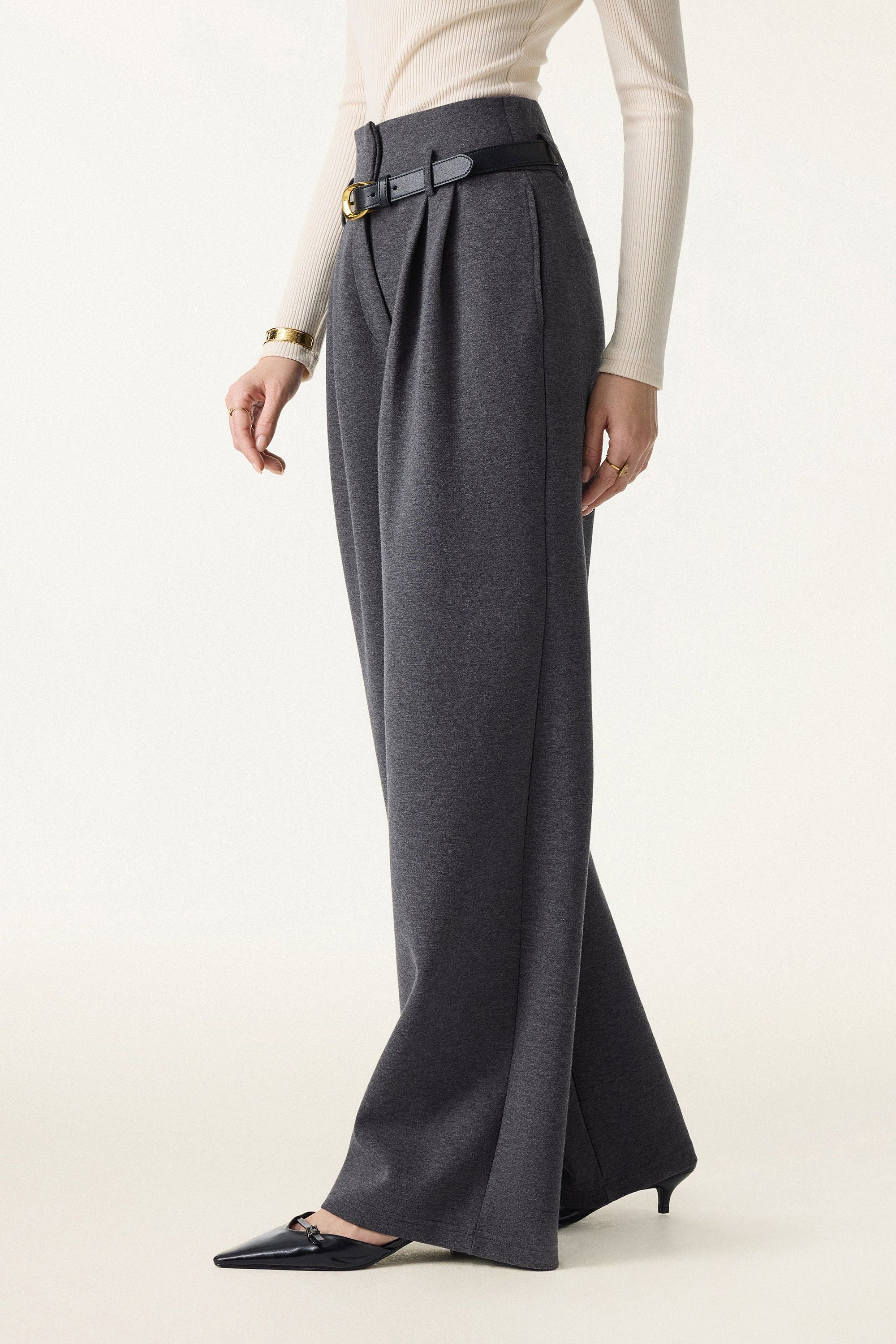 Cozy Warm High Rise Wide Leg Trousers with Pockets