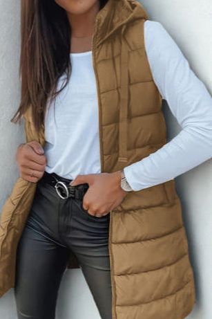 Casual Sleeveless Hood Long Puffer Vest