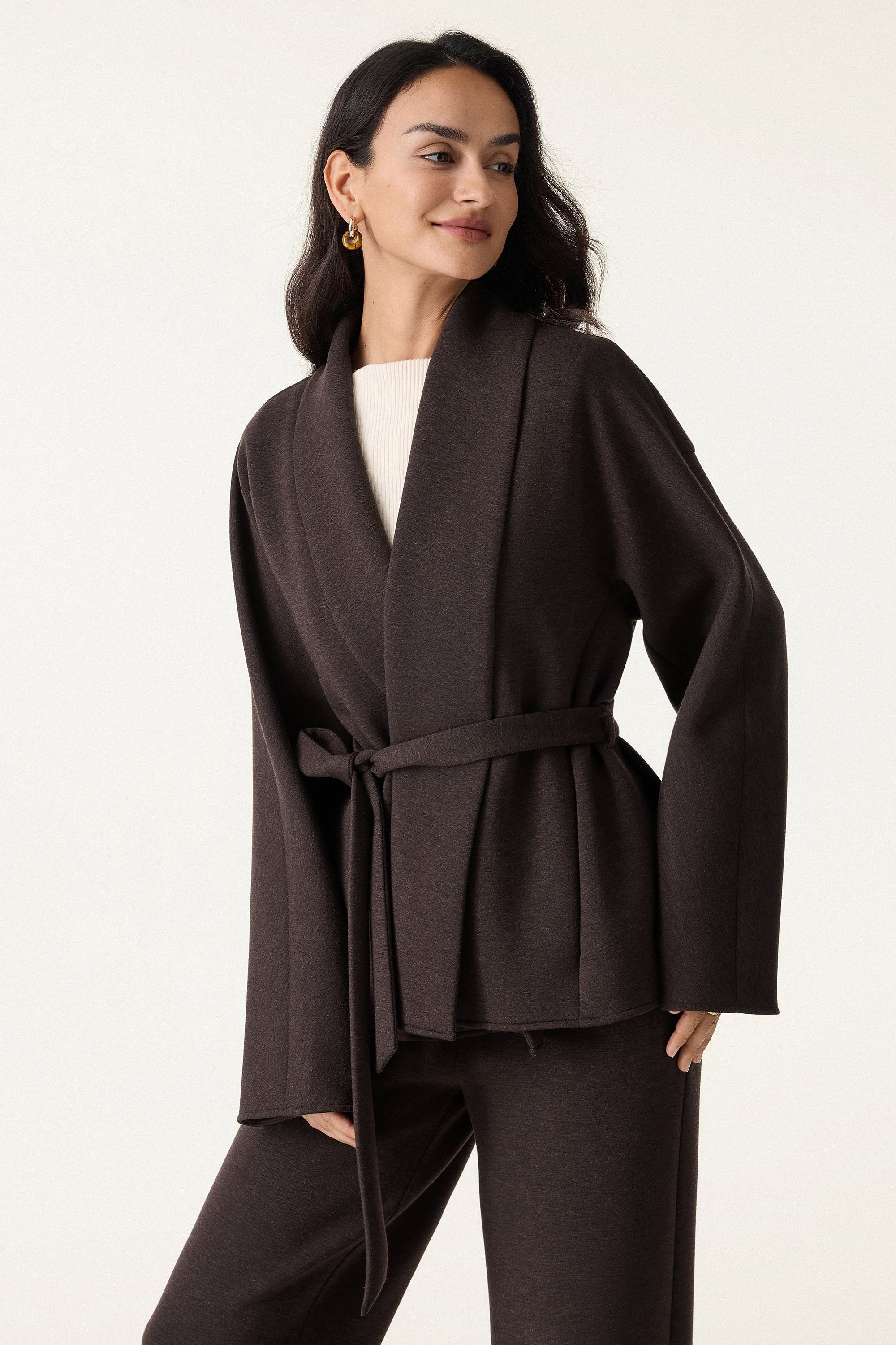 Shawl Neck Belted Jacket