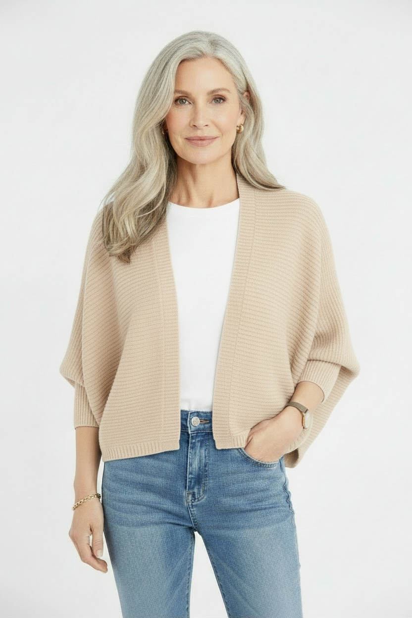 Plain Batwing Sleeve Hooded Knit Cardigan