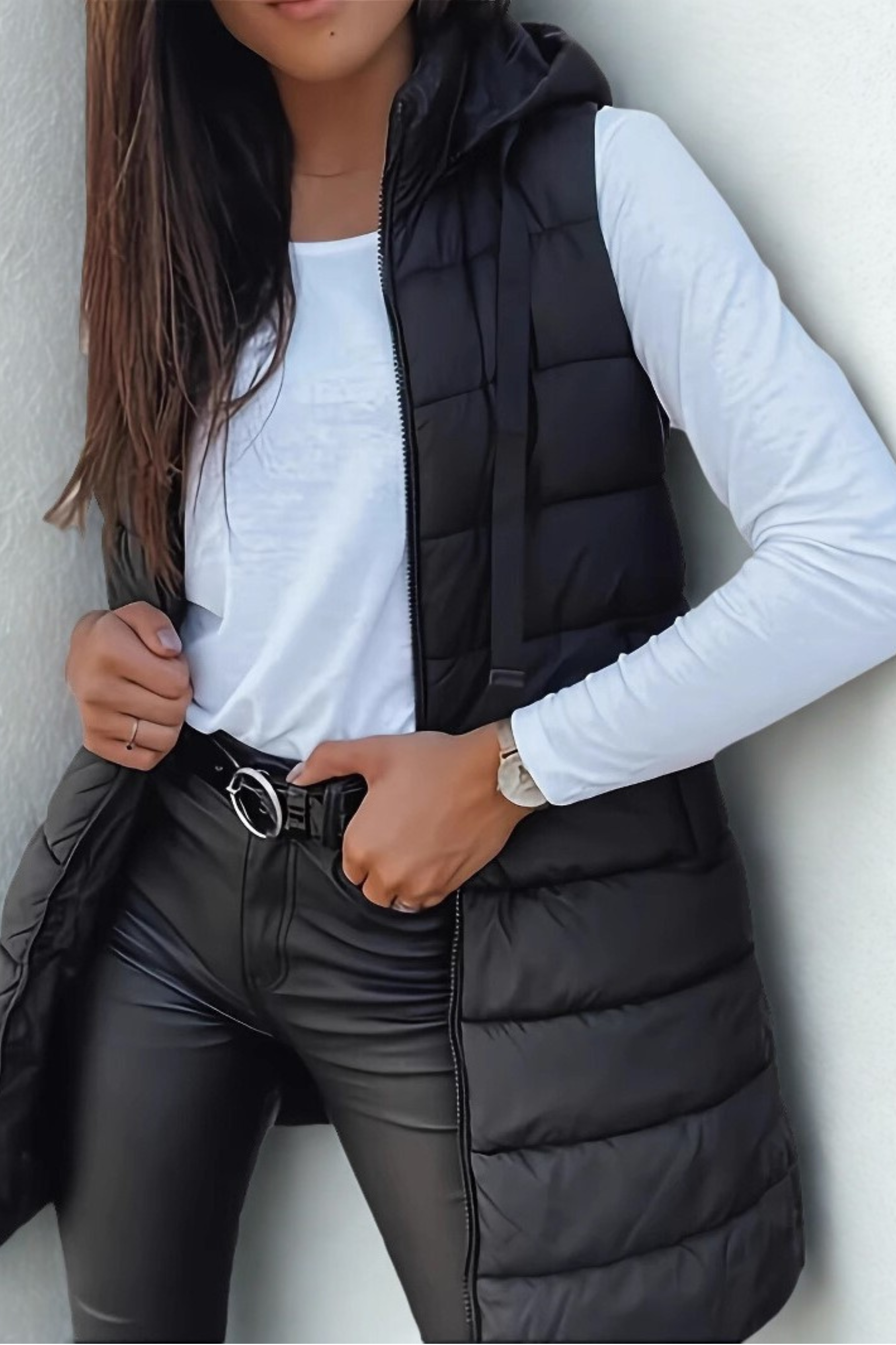 Casual Sleeveless Hood Long Puffer Vest