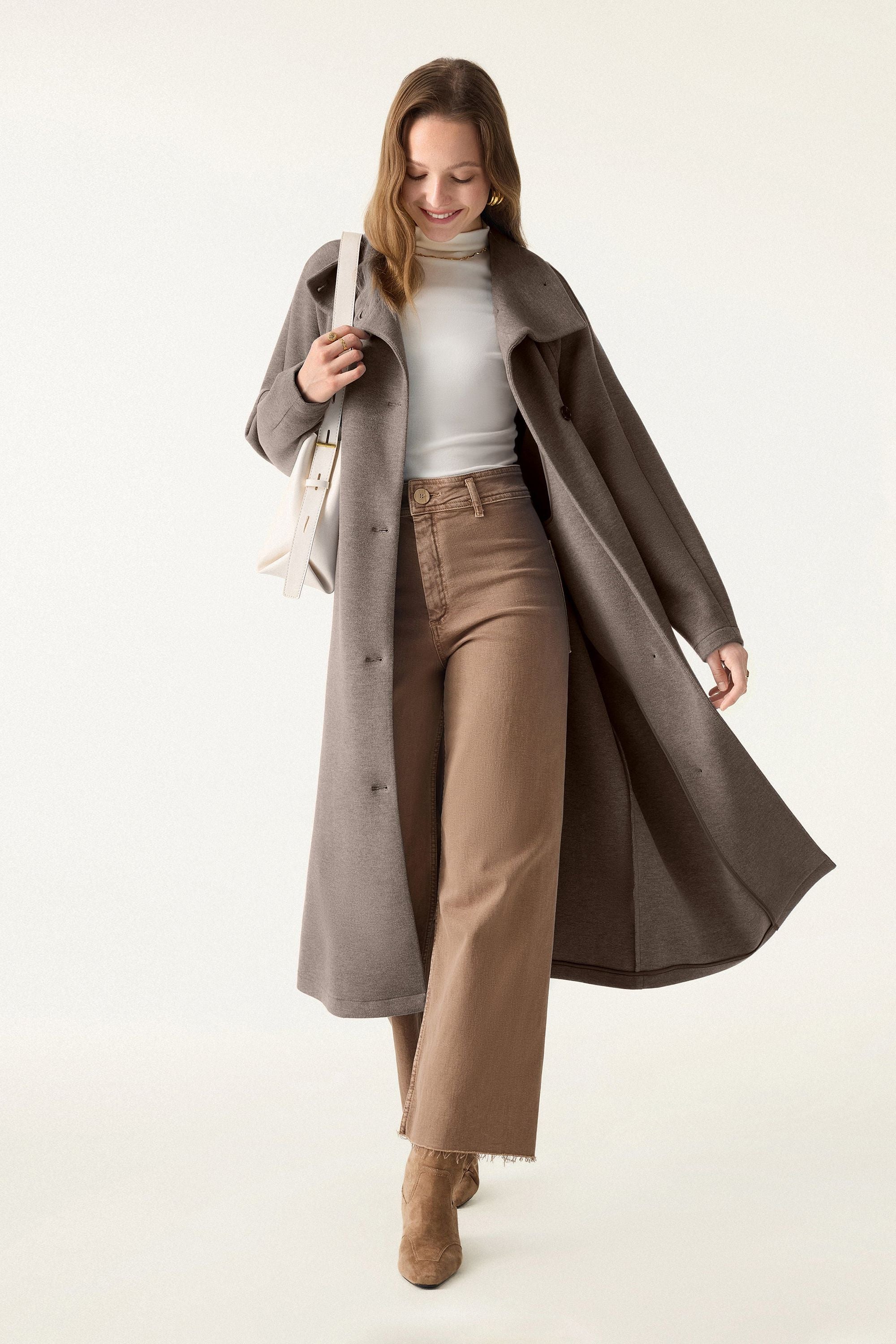 Belted Tunnel Neck Button Front Coat