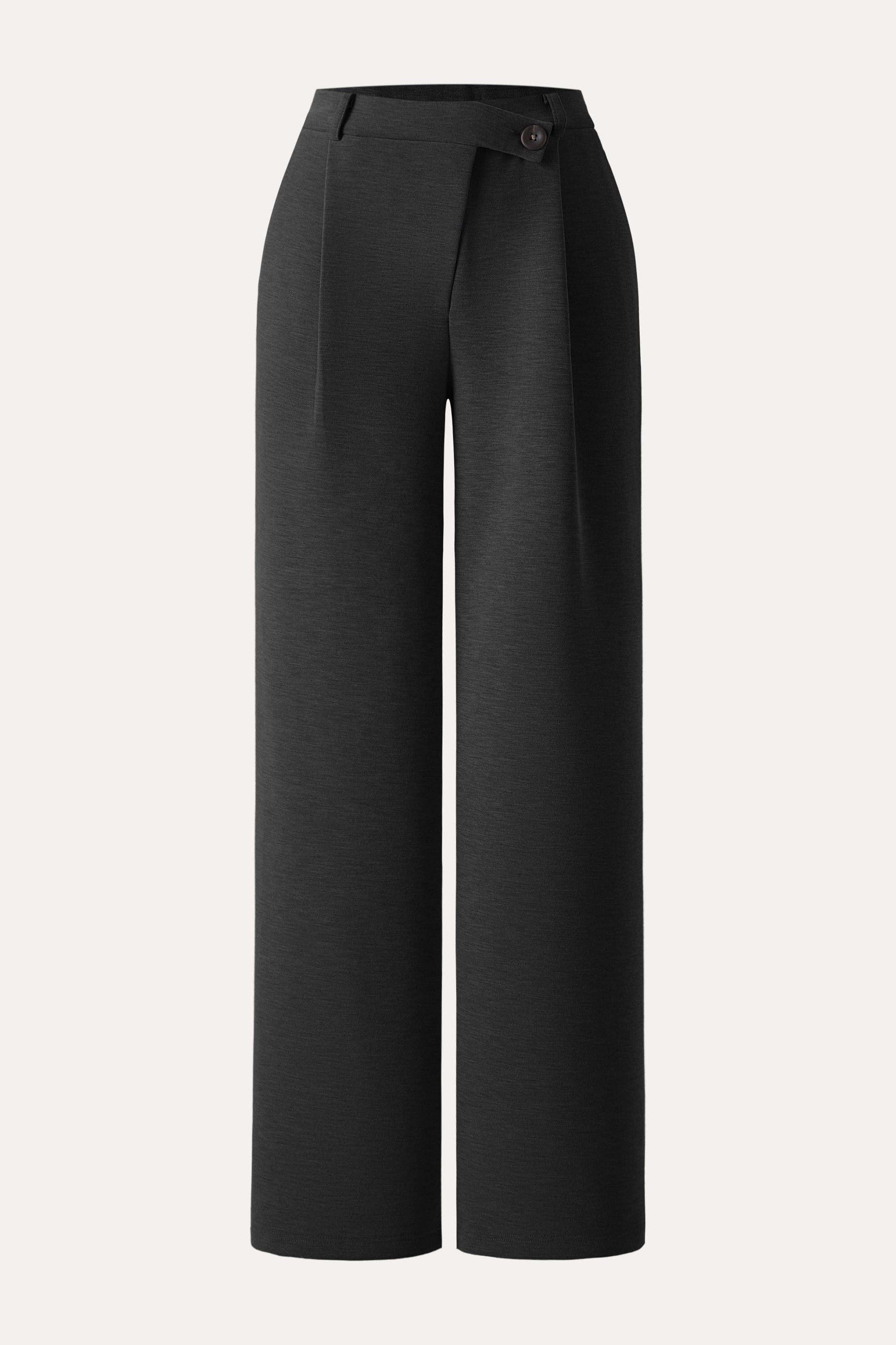 Cozy Warm High Rise Slanted Fly Front Wide Leg Pants