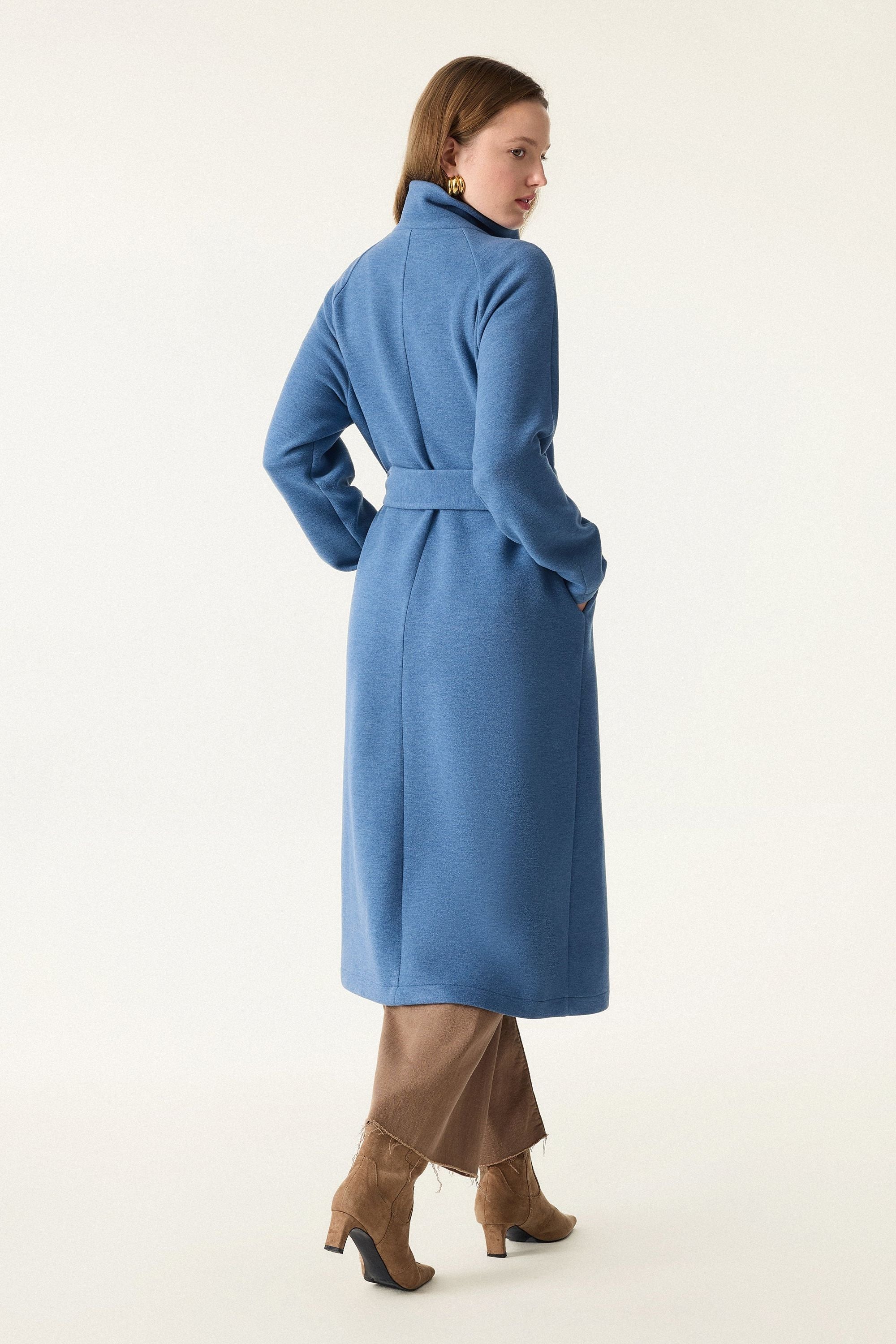 Belted Tunnel Neck Button Front Coat