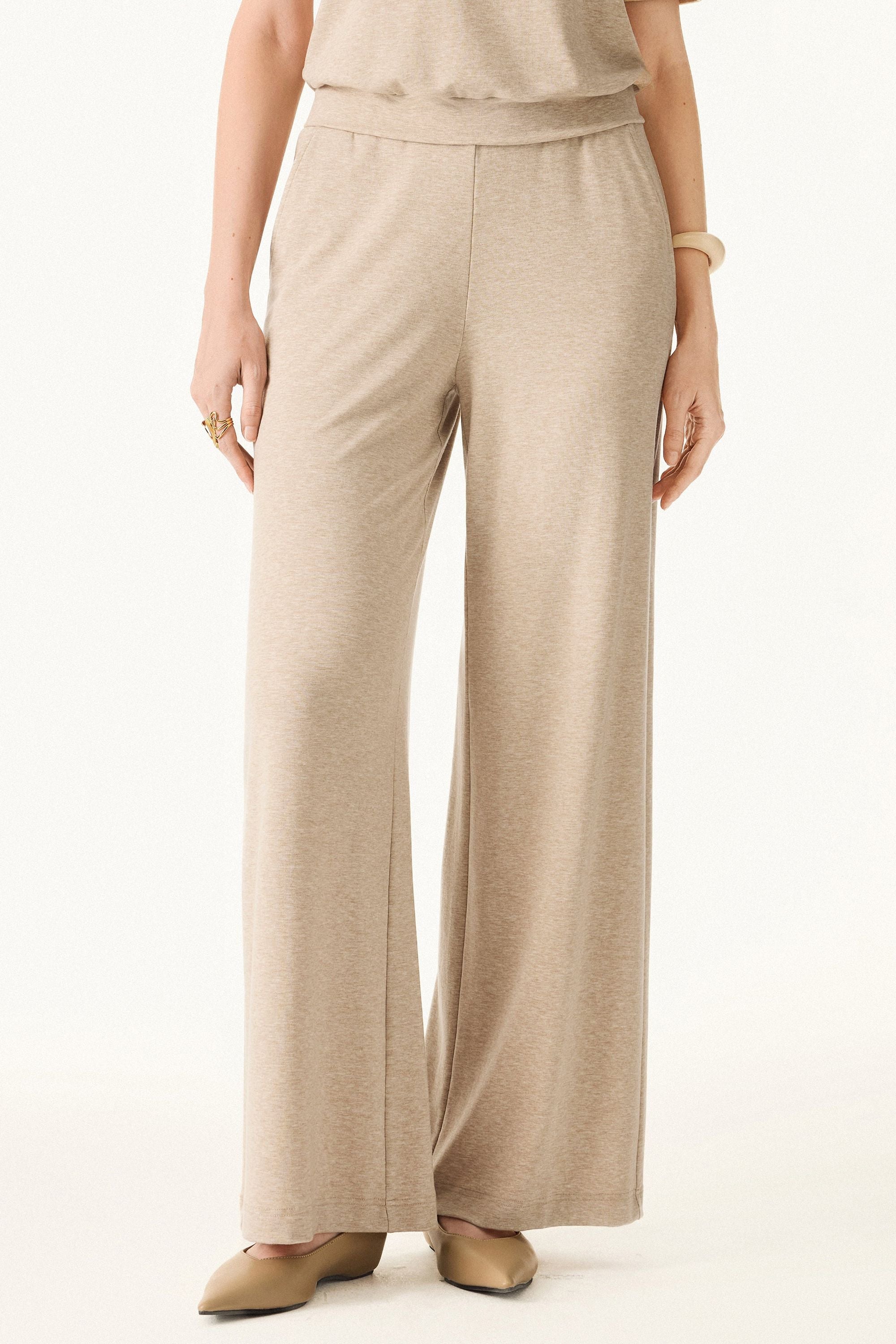 Wool Wide Leg Pull-on Pants with Pockets