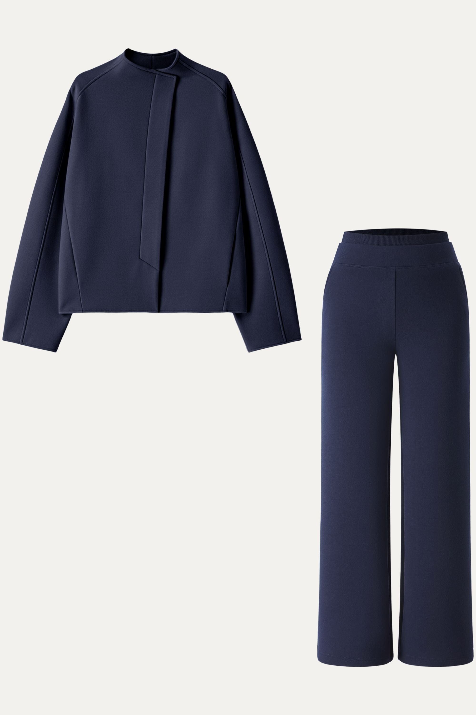 2Pcs Set Jacket & Double Waistband Straight Pants