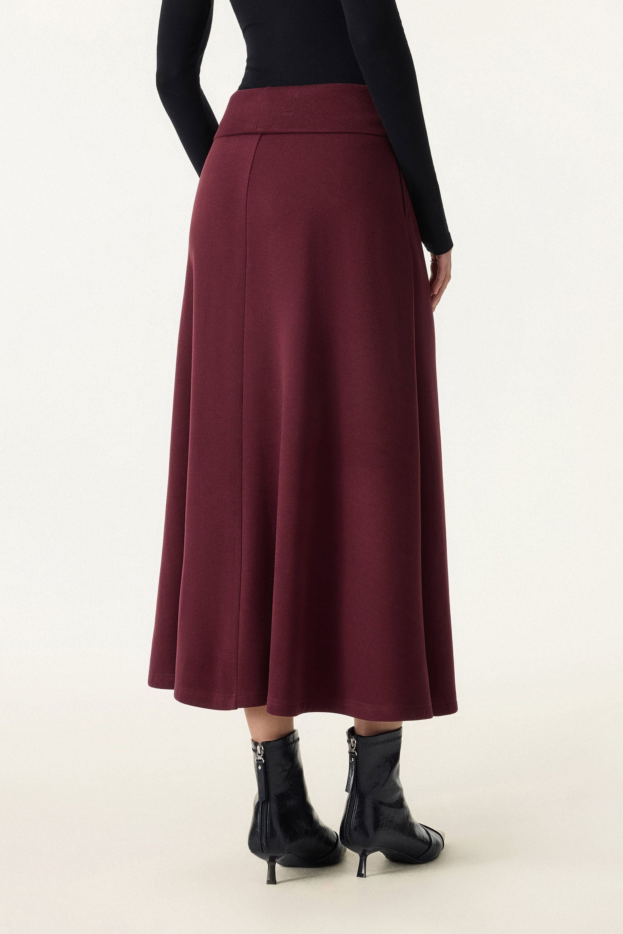 2Pcs Set Mockneck Batwing Sleeve & Midi Pull-on A-Line Skirt with Pockets