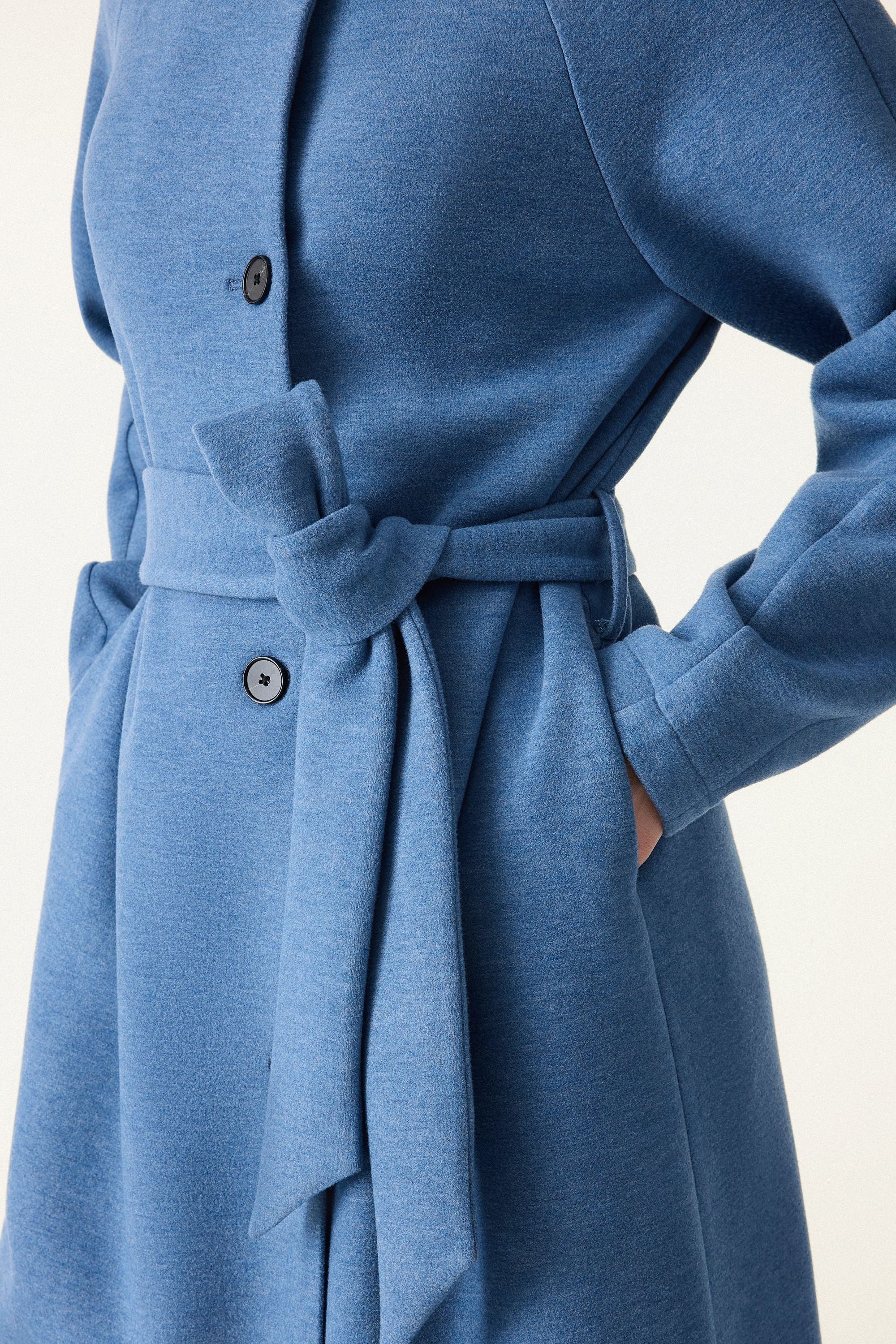 Belted Tunnel Neck Button Front Coat