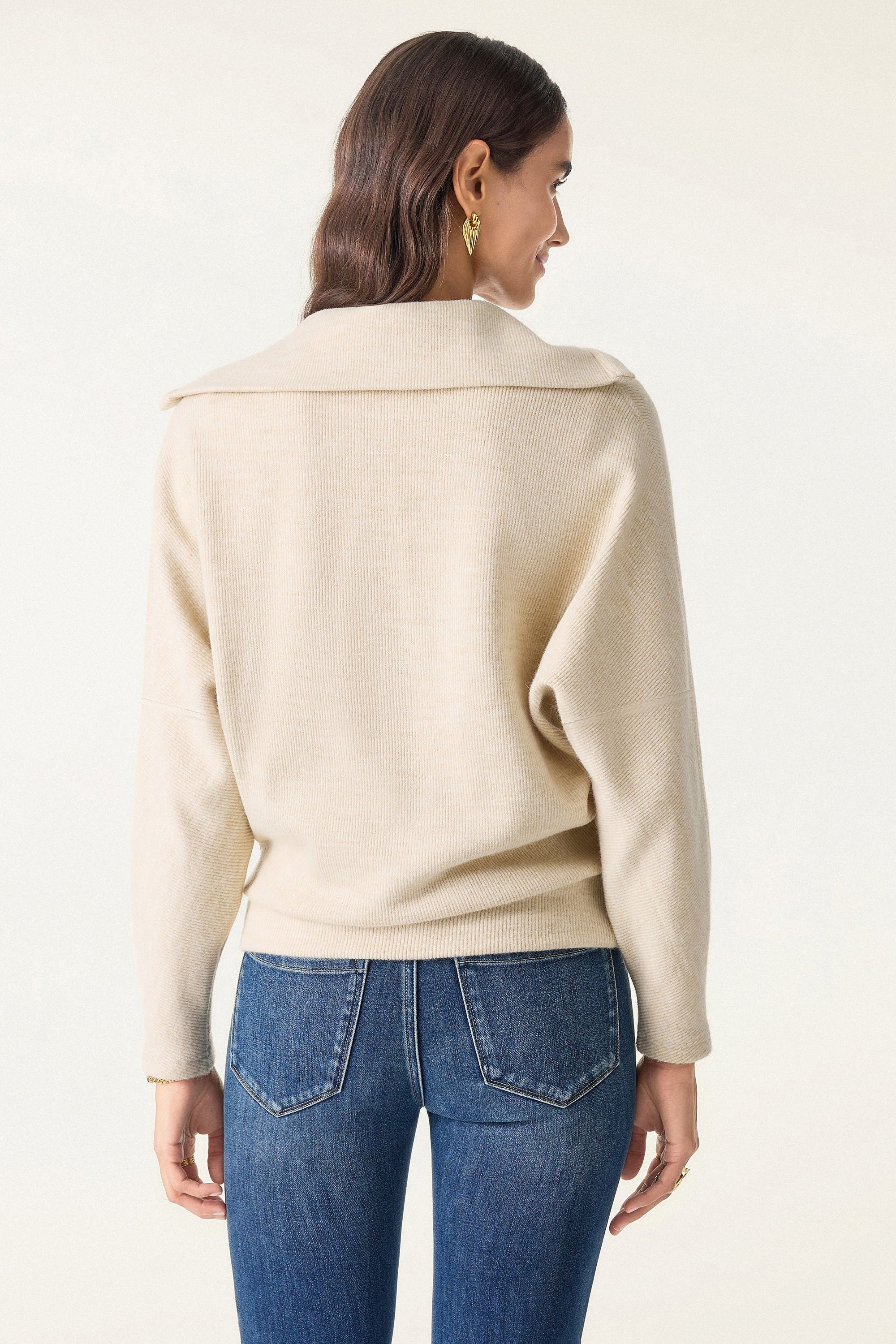 2Pcs Set Double Waistband Straight Pants & V-Neck Batwing Sleeve Pullover