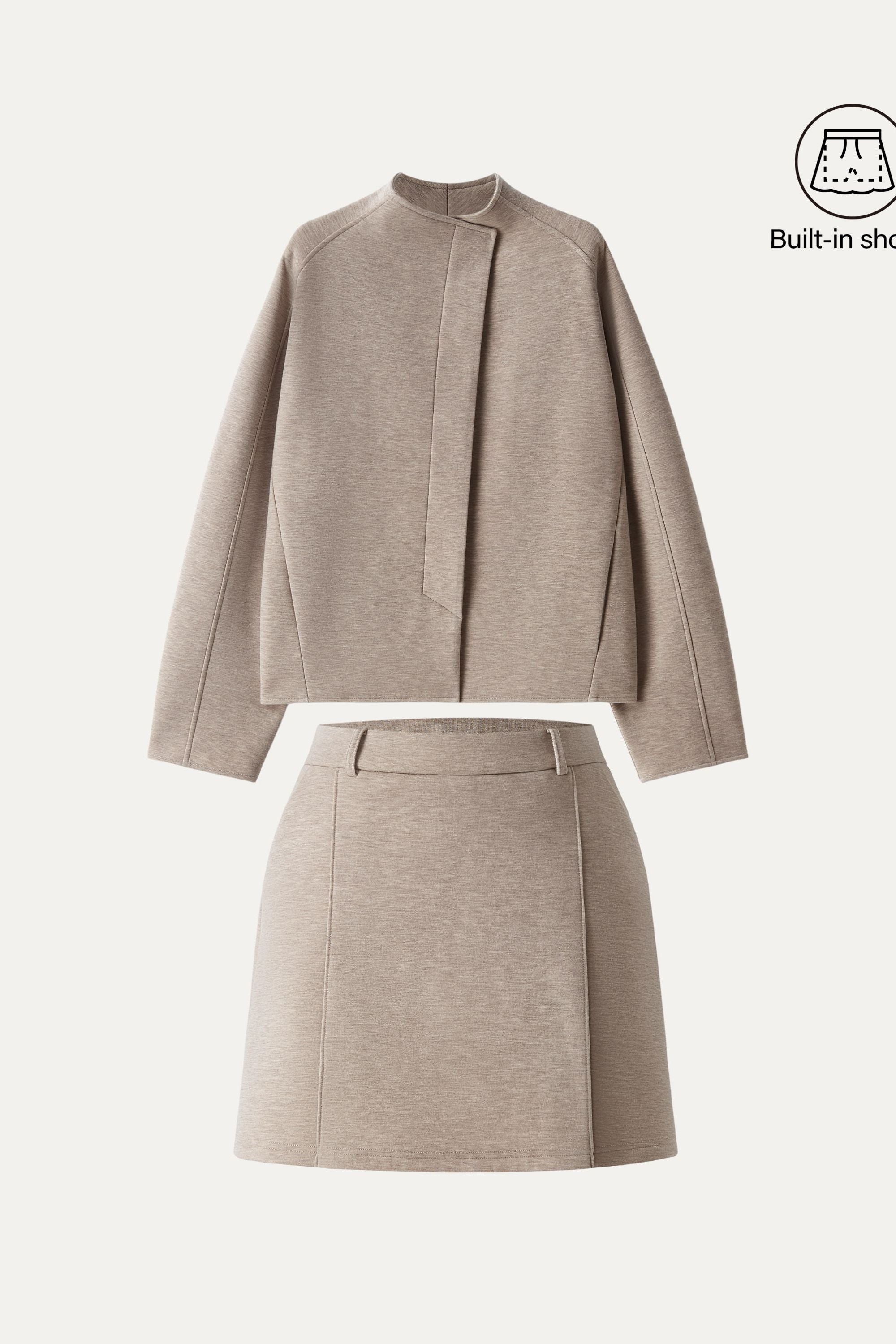 2Pcs Set  Cropped Jacket & A-Line Pull on Skorts with Pockets