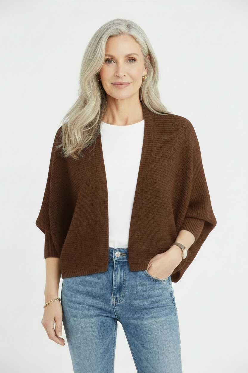 Plain Batwing Sleeve Hooded Knit Cardigan