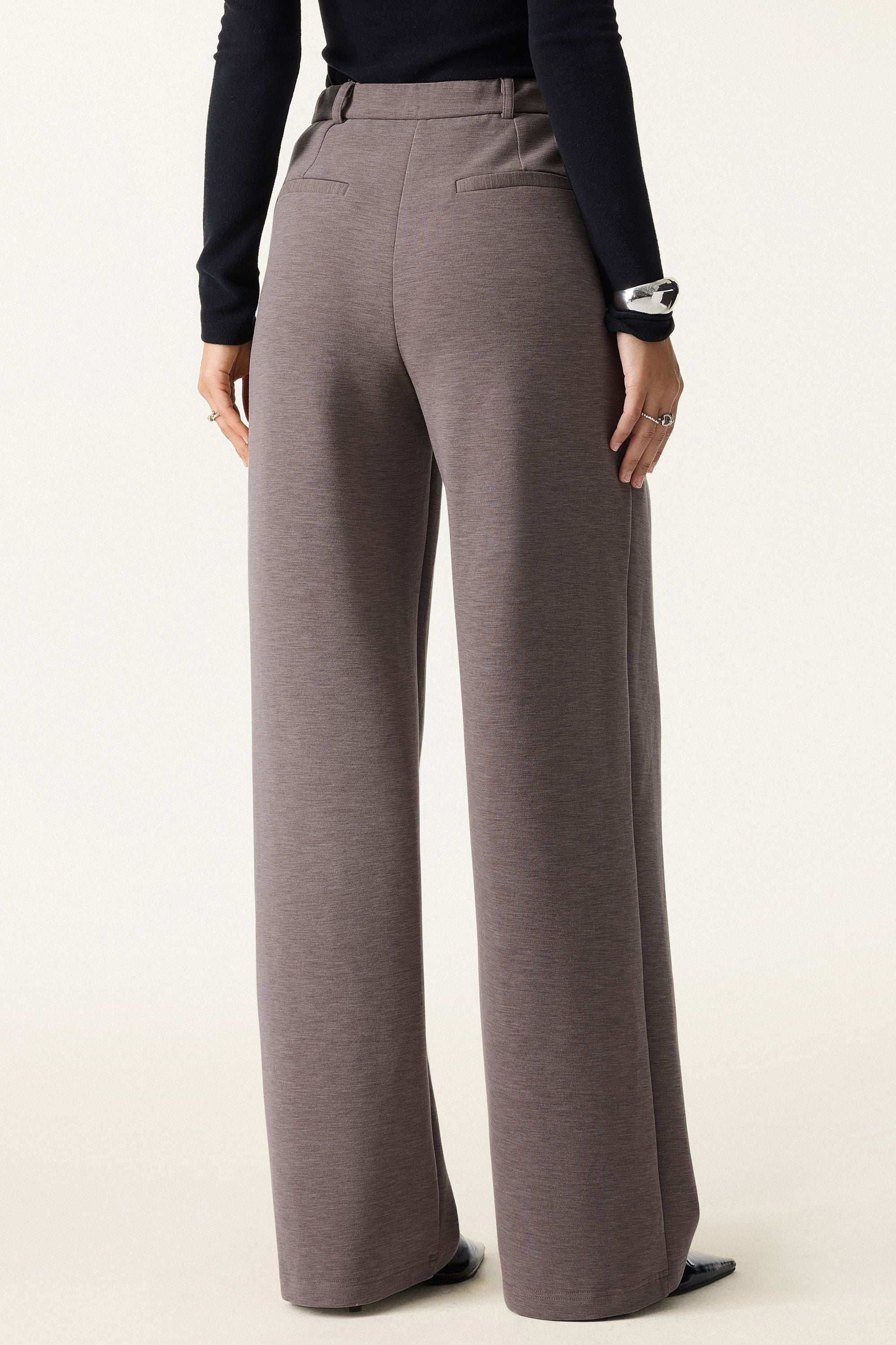 Cozy Warm High Rise Slanted Fly Front Wide Leg Pants
