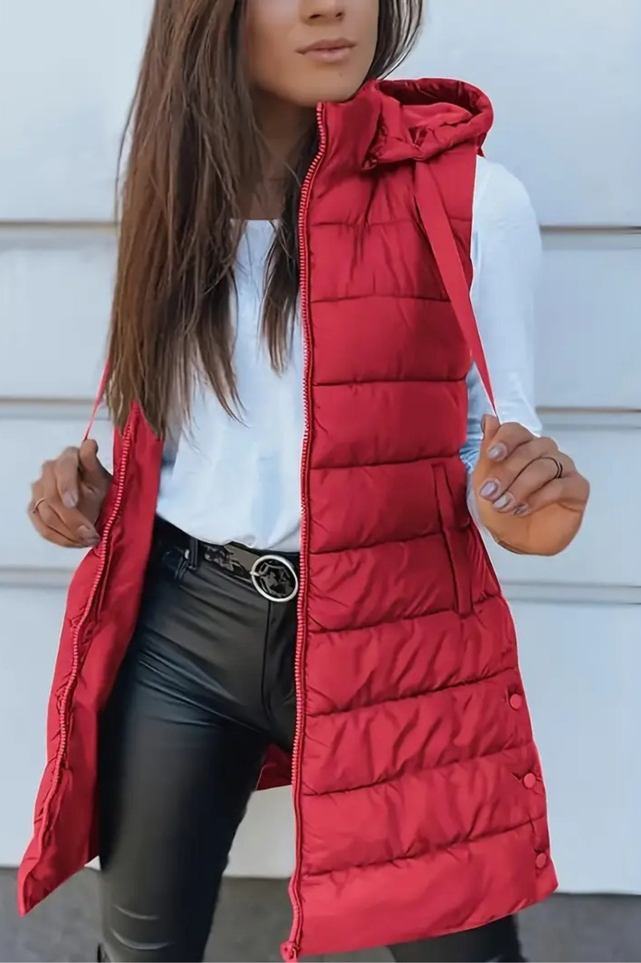 Casual Sleeveless Hood Long Puffer Vest
