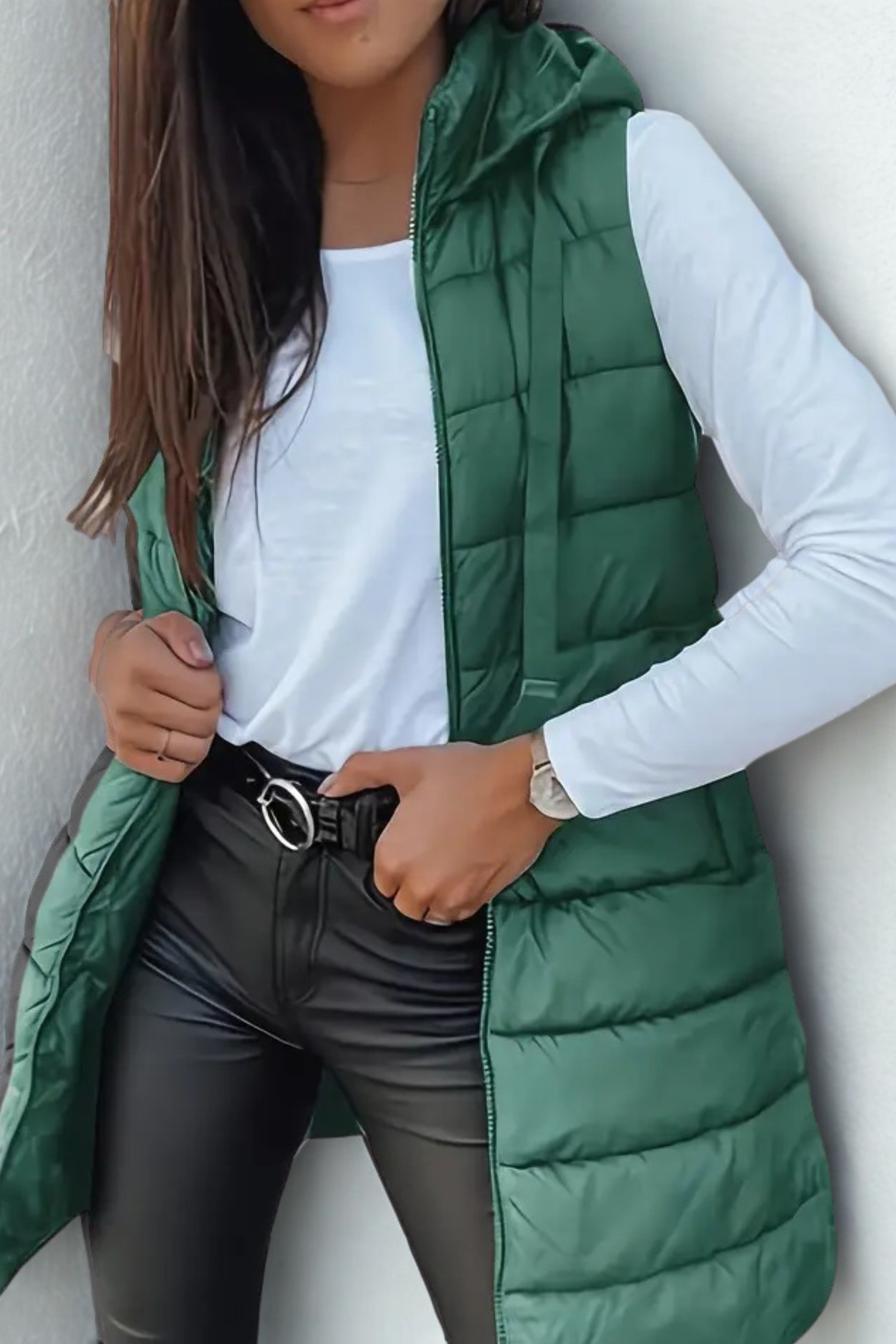 Casual Sleeveless Hood Long Puffer Vest