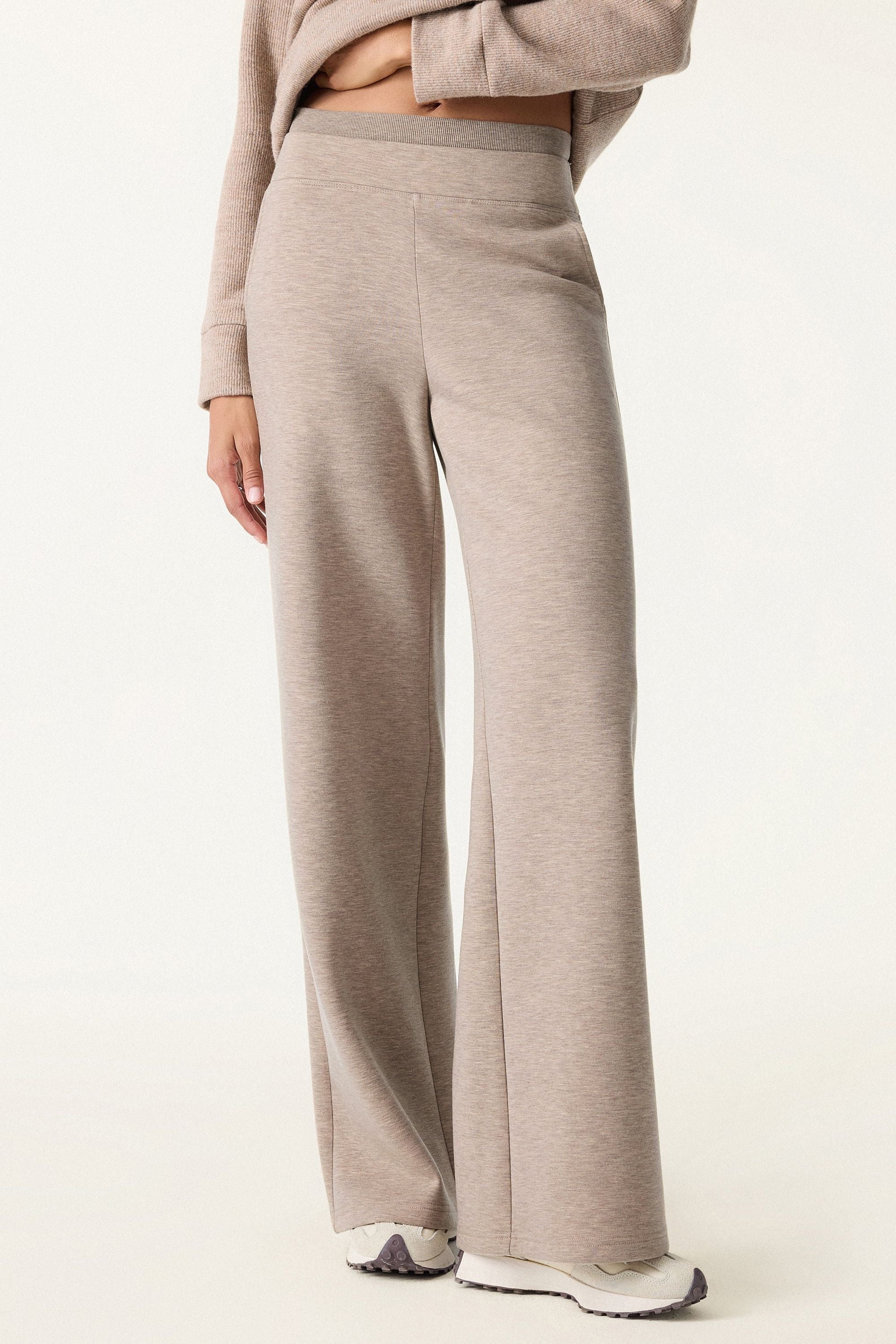 2Pcs Set Petite Double Waistband Straight Pants & V-Neck Batwing Sleeve Pullover