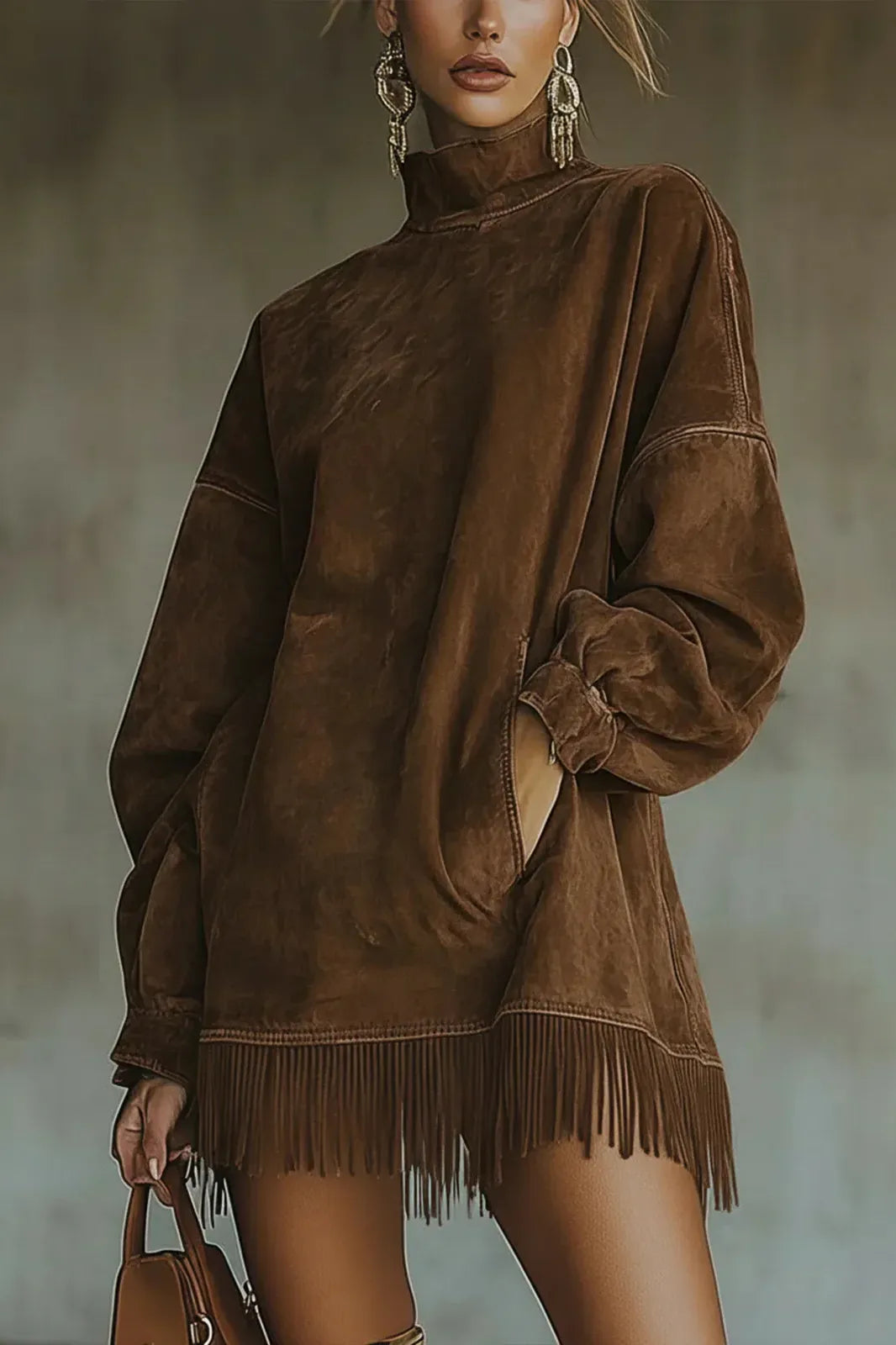 Adela – High-neck suede dress