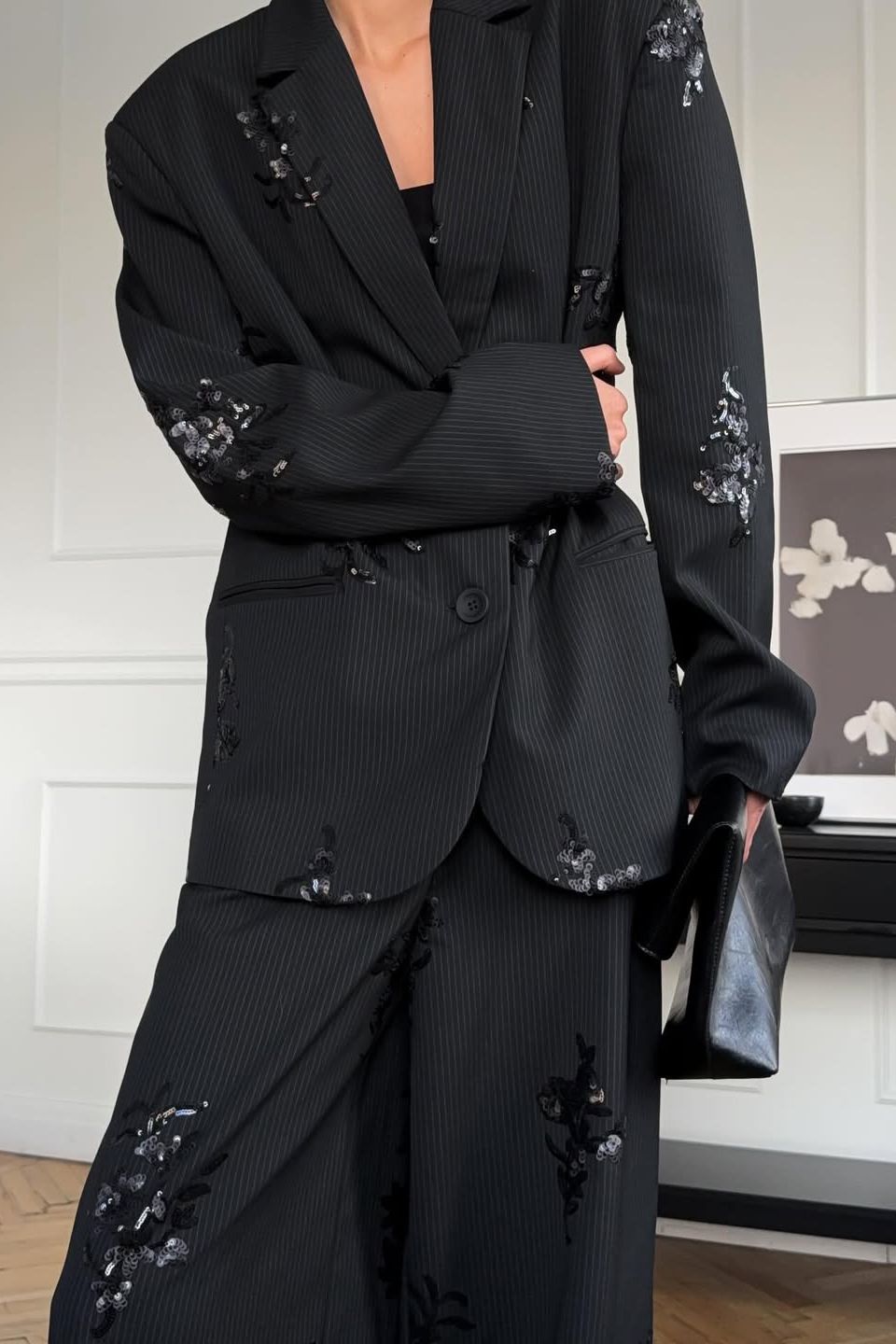 Sequin-Embellished Blazer & Trousers Set