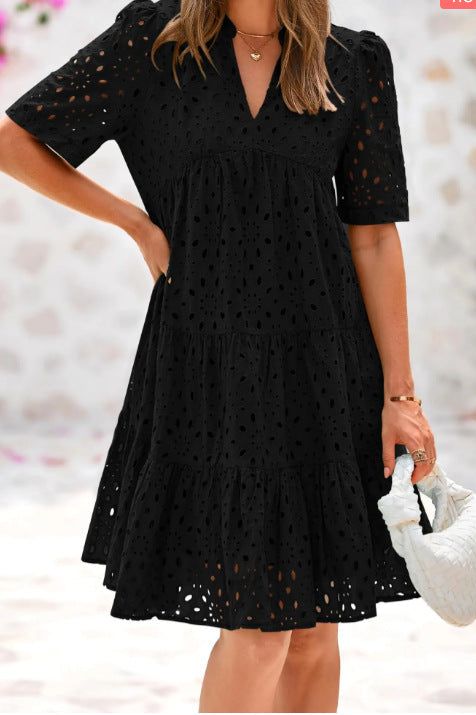 Midnight Eyelet Tiered Dress
