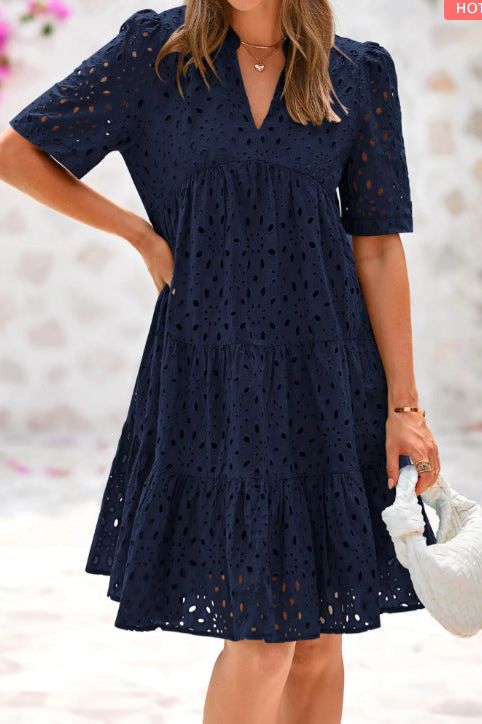 Midnight Eyelet Tiered Dress