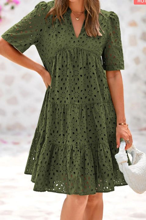 Midnight Eyelet Tiered Dress