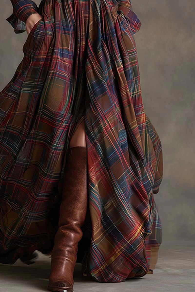 Elegance Plaid Maxi Dress
