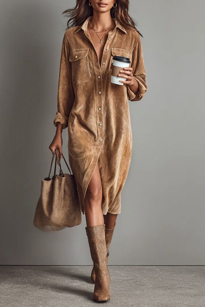 Chic Corduroy Midi Dress