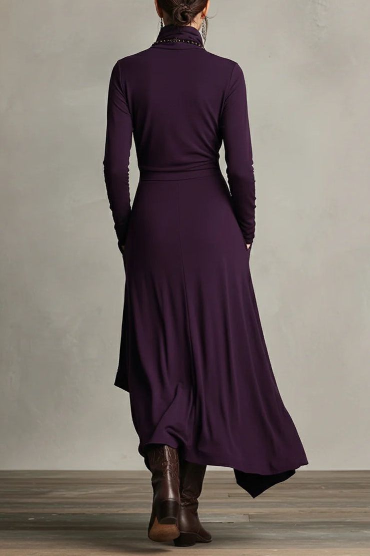 Giorgia - Purple Asymmetrical Pleated Maxi Dress