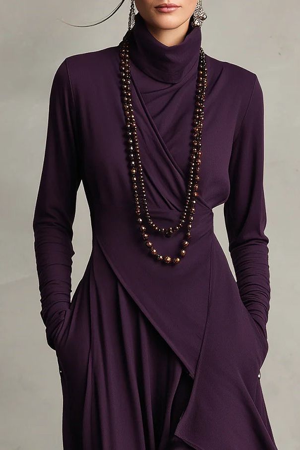 Giorgia - Purple Asymmetrical Pleated Maxi Dress