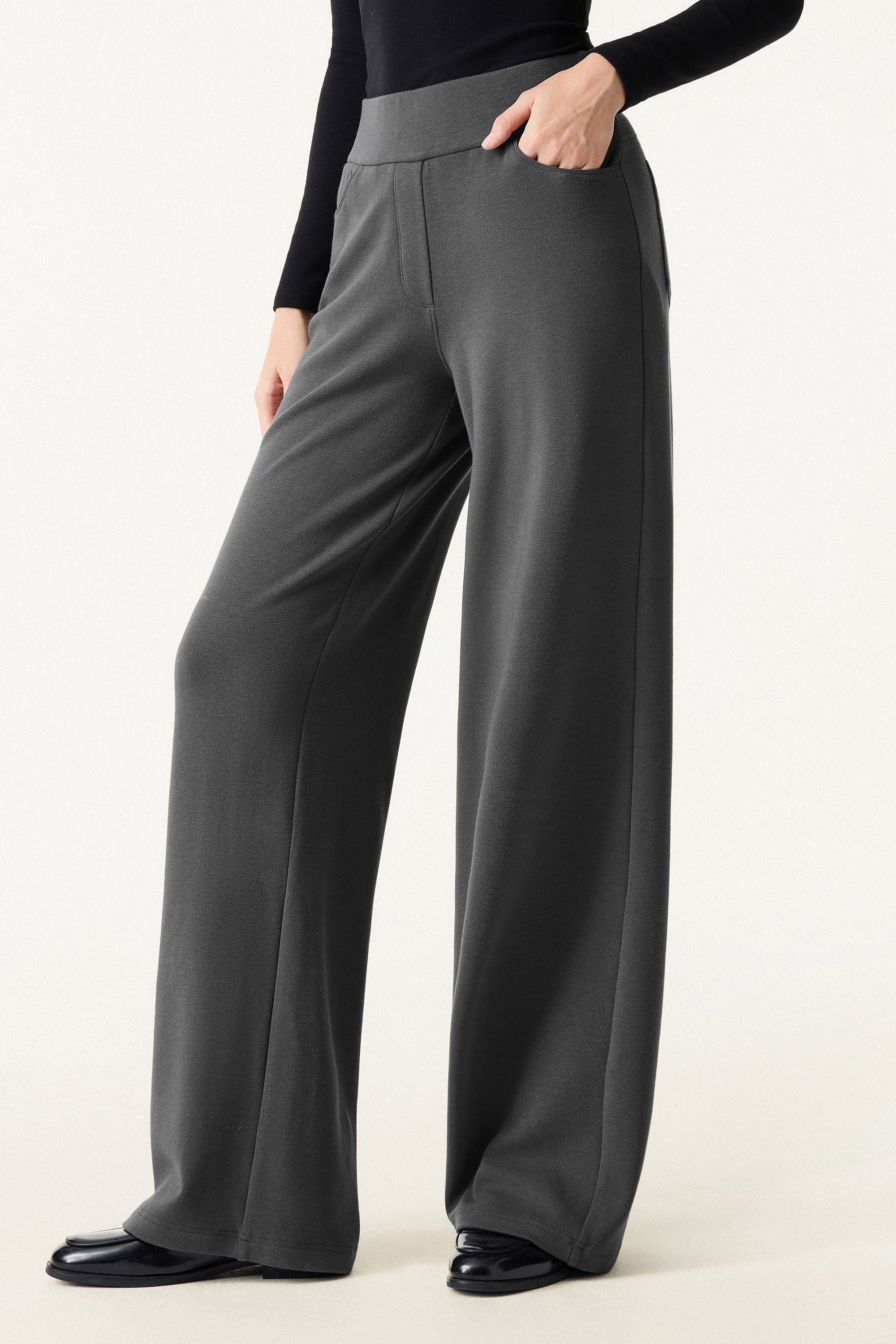Waistband Wide Leg Pull-on Pants with Pockets
