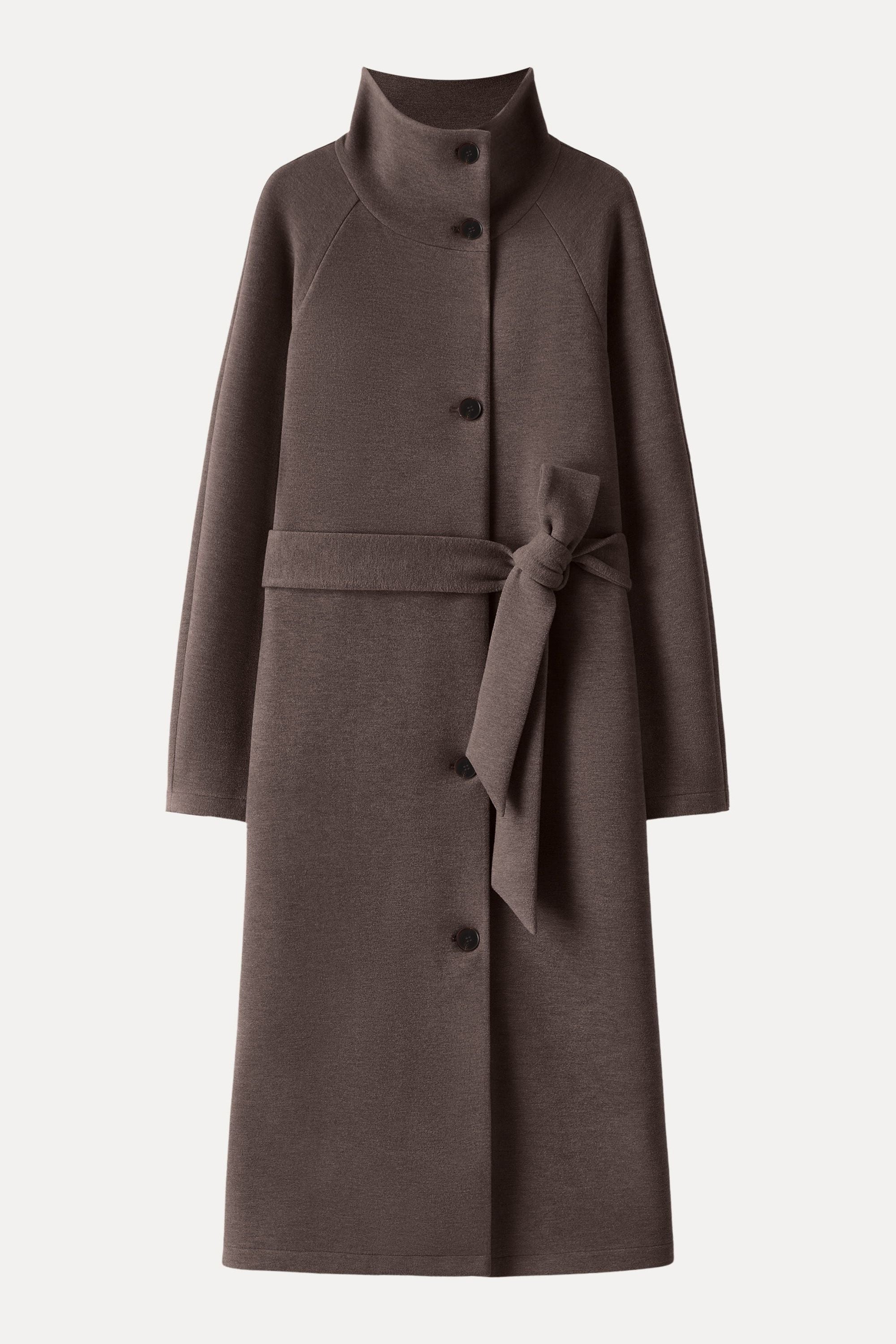 Belted Tunnel Neck Button Front Coat