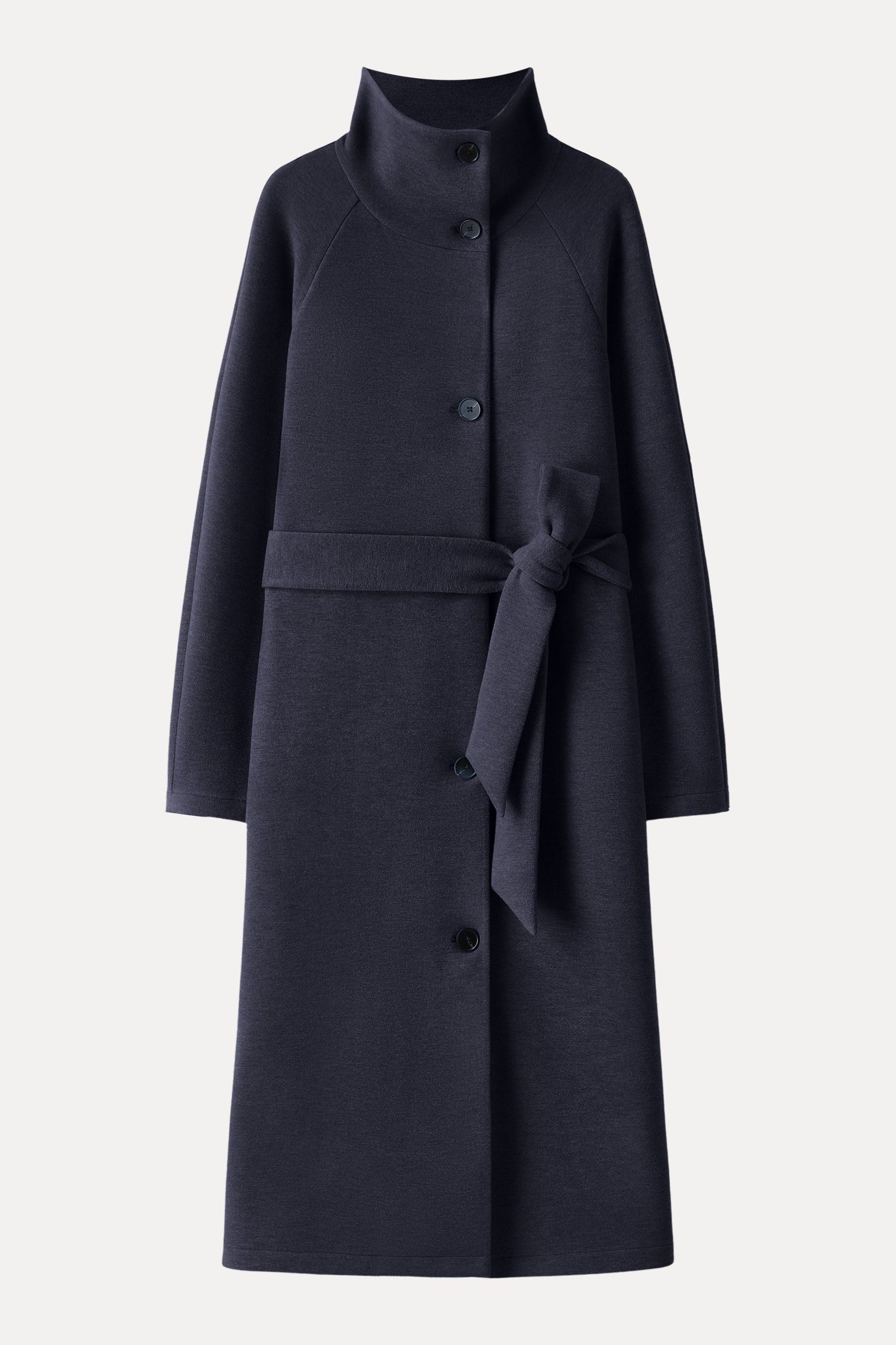 Belted Tunnel Neck Button Front Coat