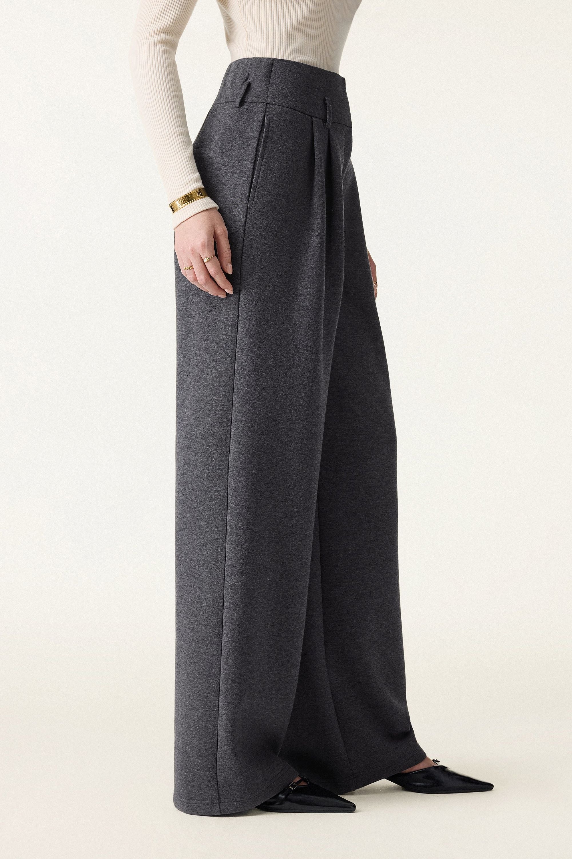 Cozy Warm High Rise Wide Leg Trousers with Pockets