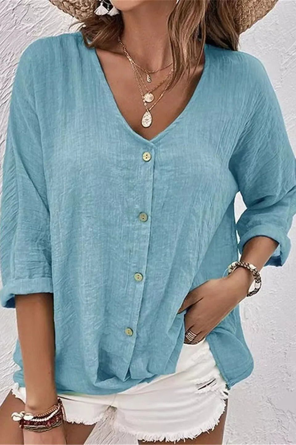 Coastal Breeze Button Blouse