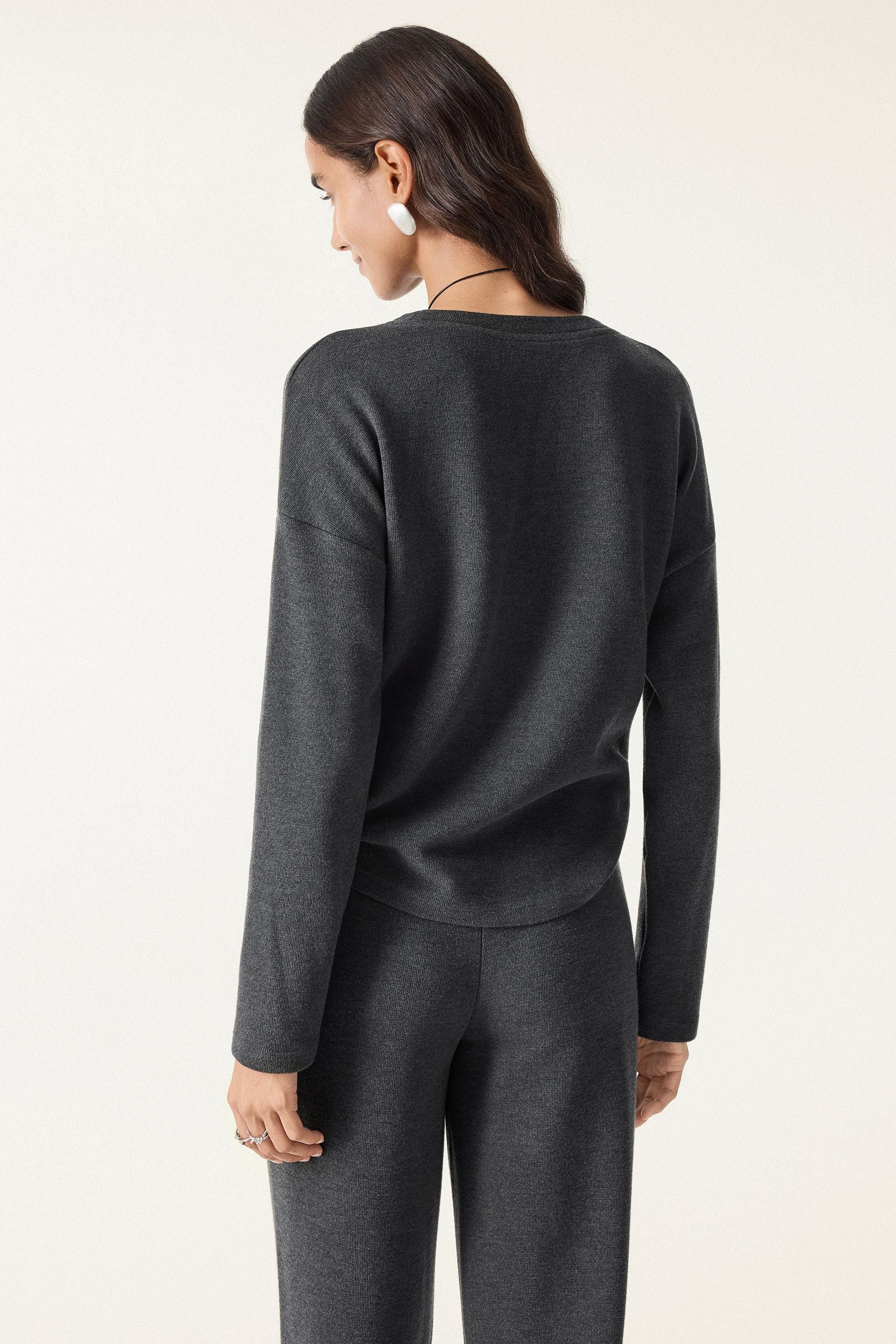 2Pcs Set Long Sleeve Top & Mid Rise Straight Leg Pants