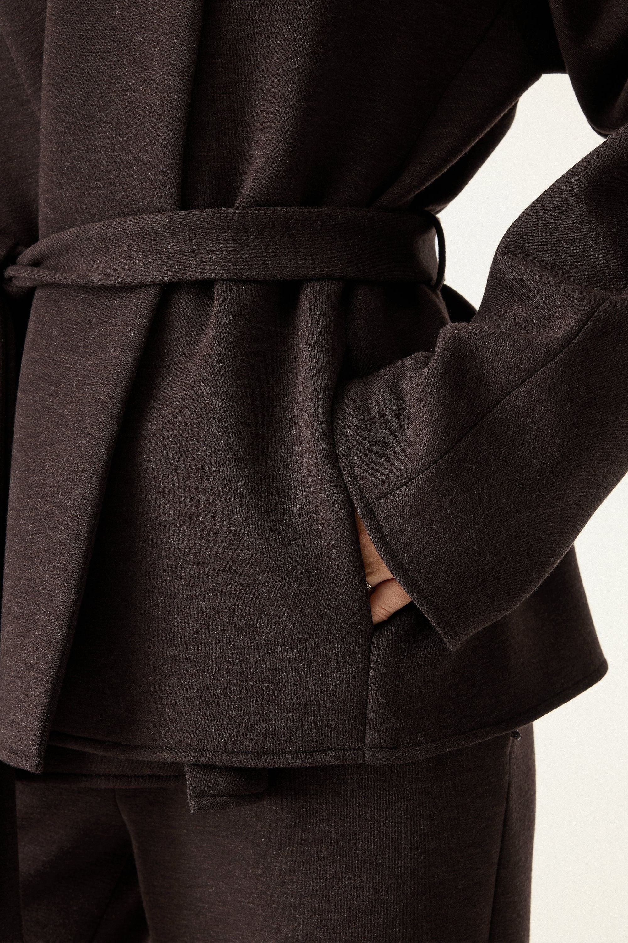 Shawl Neck Belted Jacket