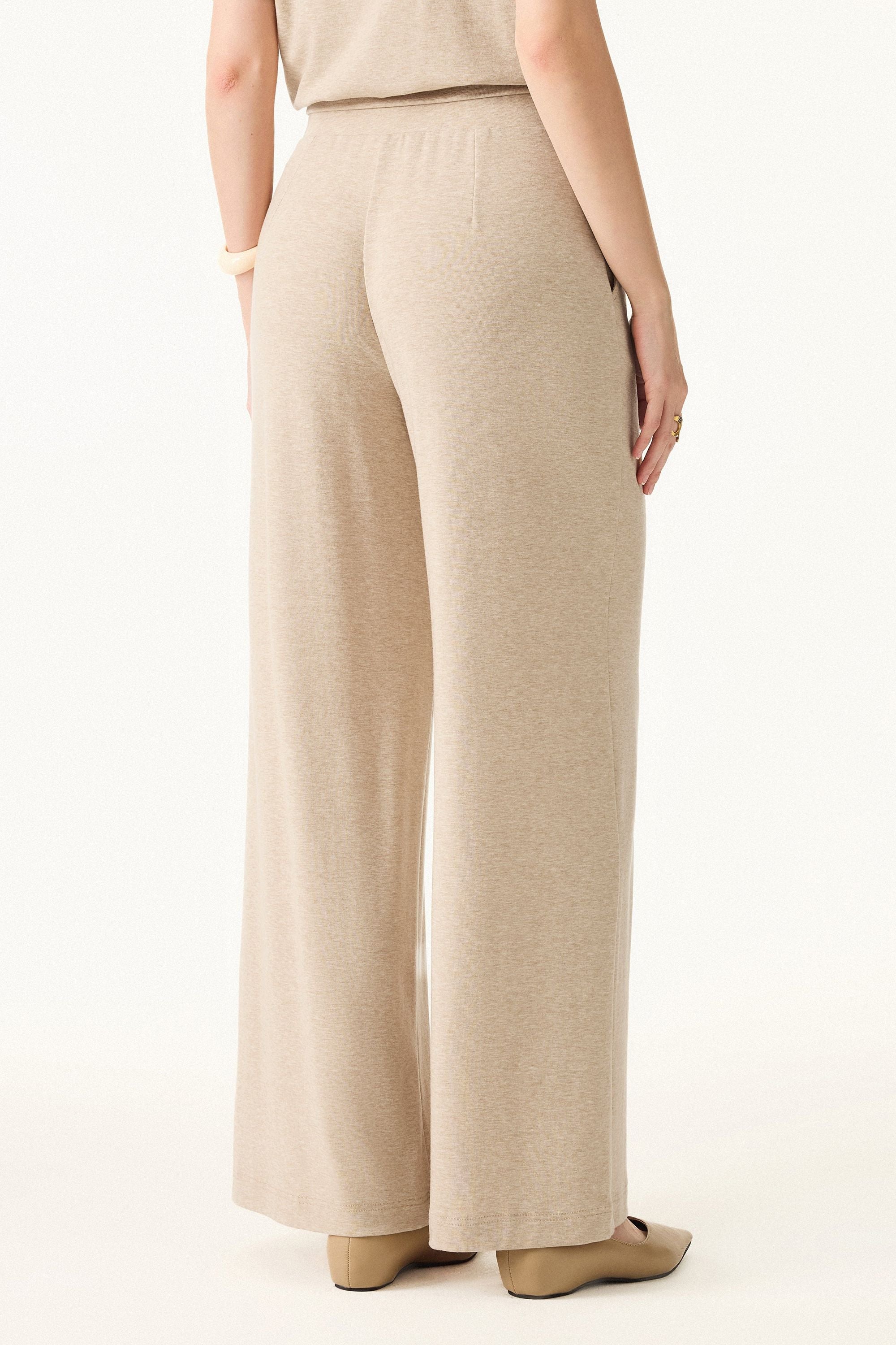 2Pcs Set Petite Mid Rise Wide Leg Pants with Pockets & Crewneck Brami with Banded Hem