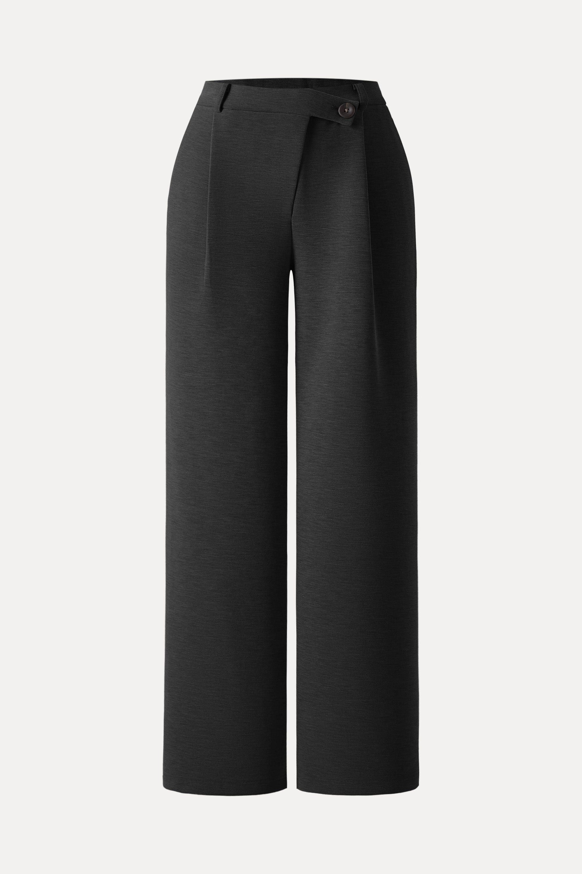 Cozy Warm High Rise Slanted Fly Front Wide Leg Pants