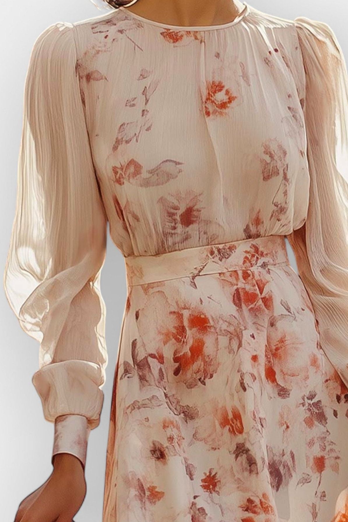 Blush Bloom Sheer Sleeve Dress